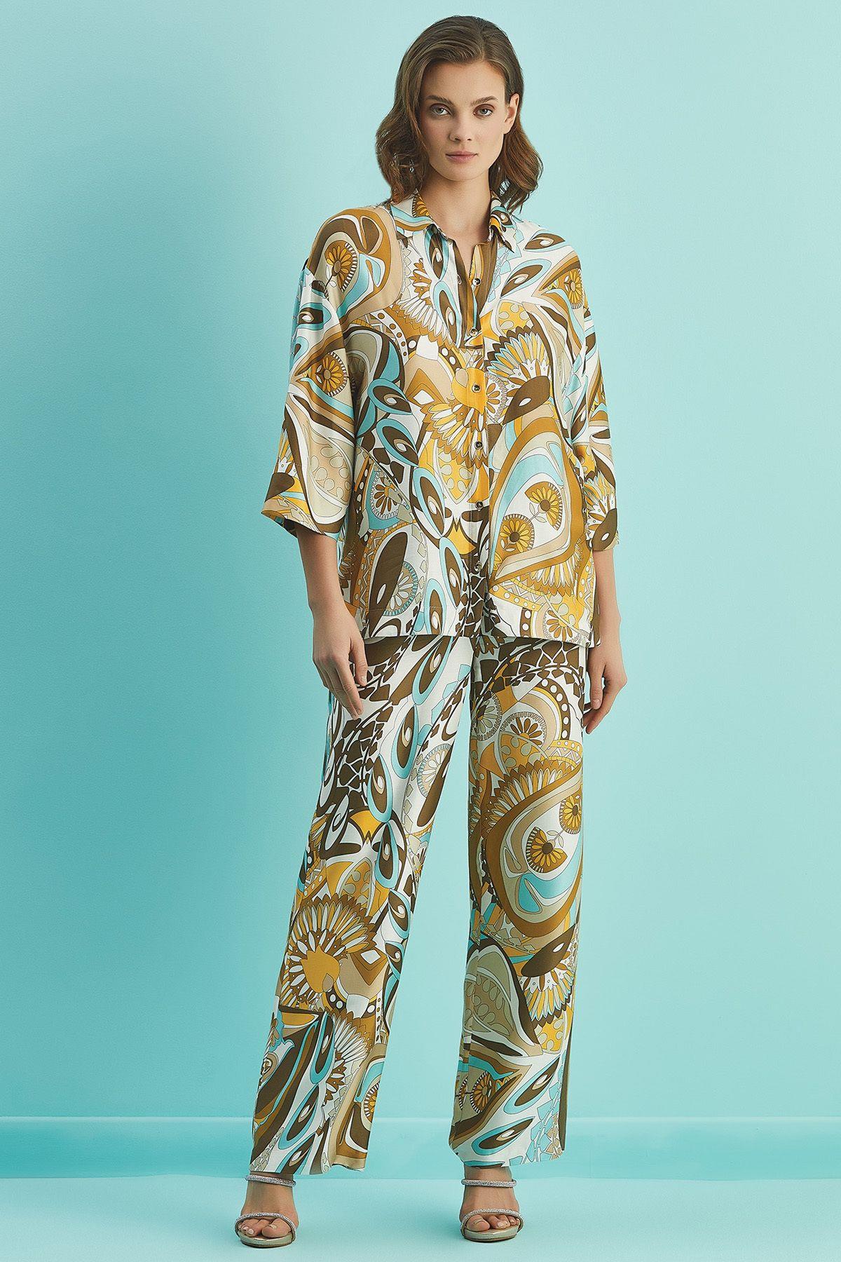 Wide Leg Multi-Color Printed Trousers