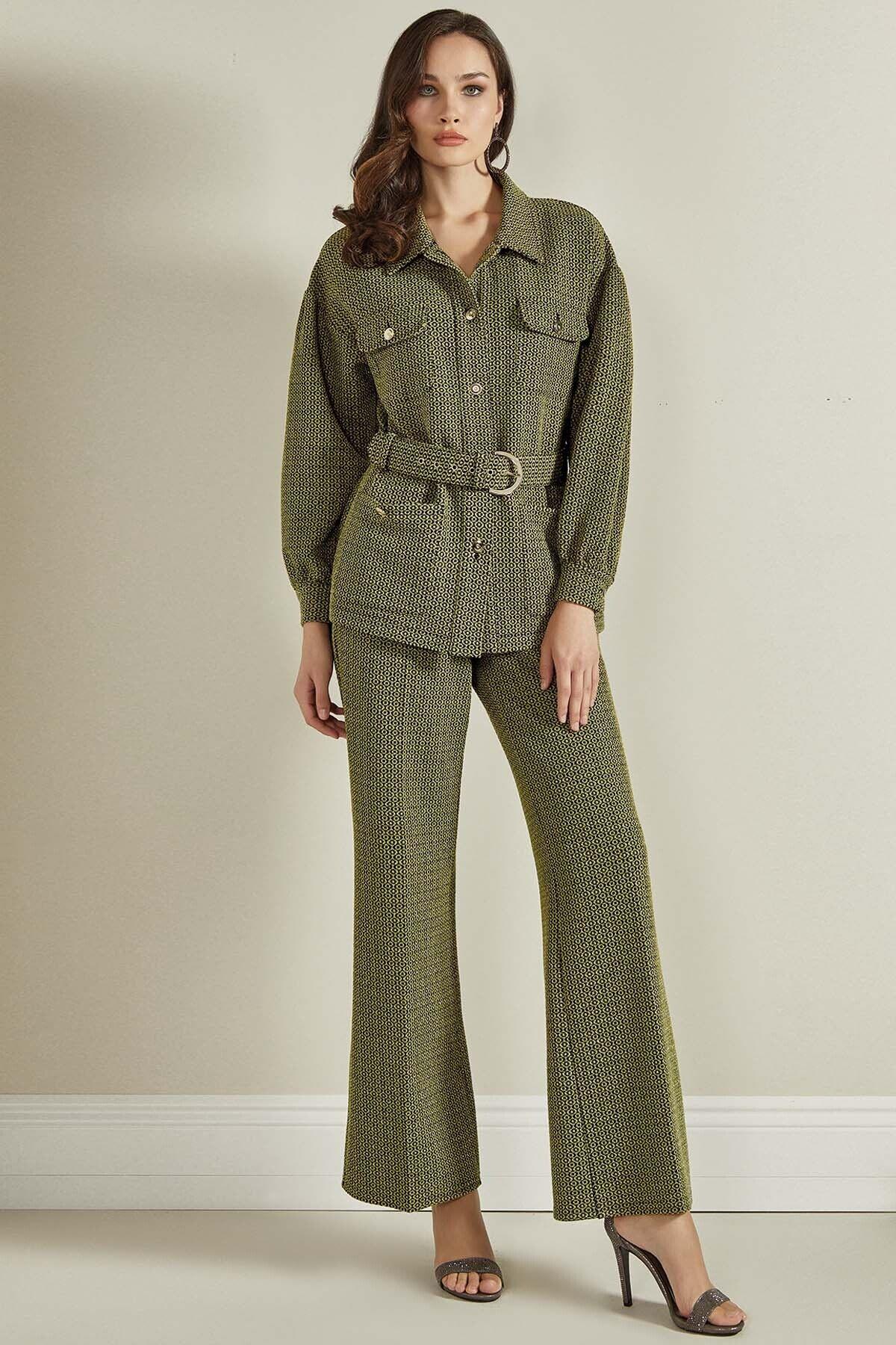 Geniş Paça Yeşil Örme Pantolon