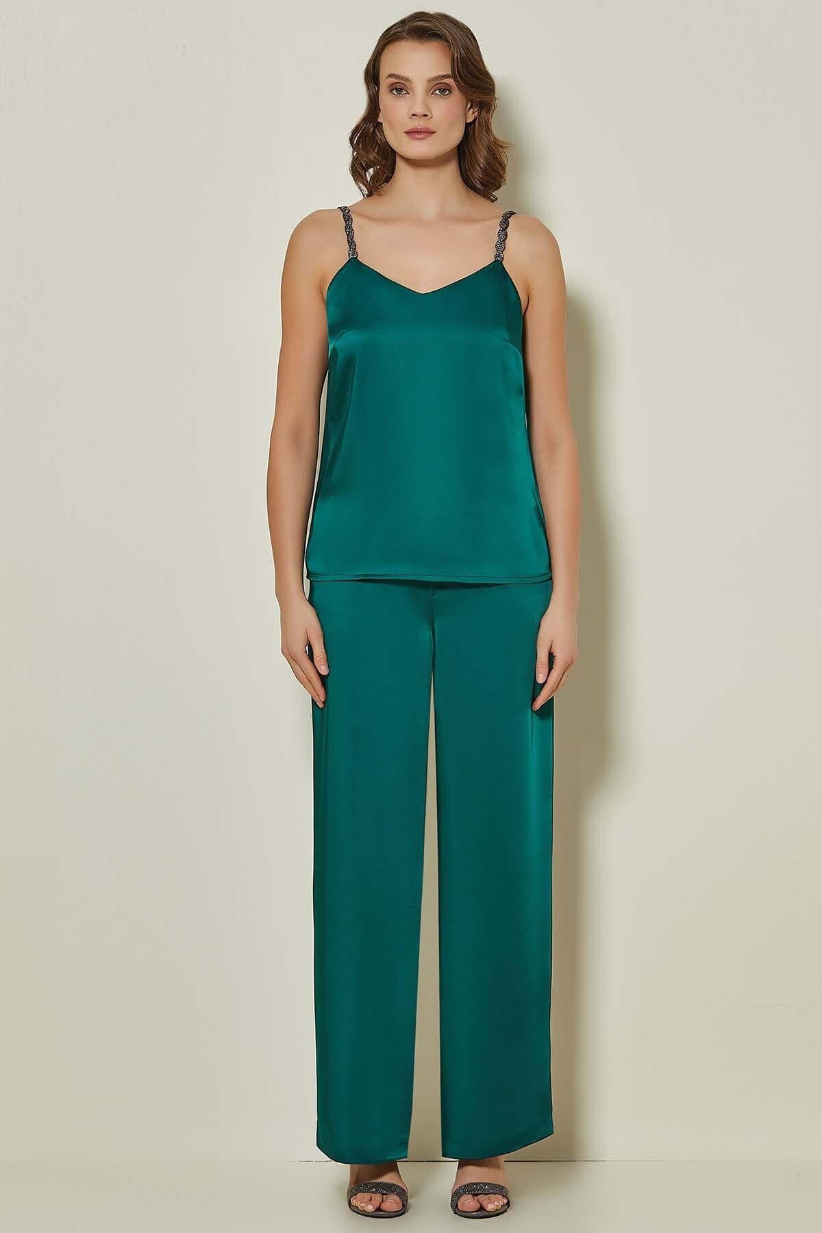 Wide Leg Emerald Woven Trousers