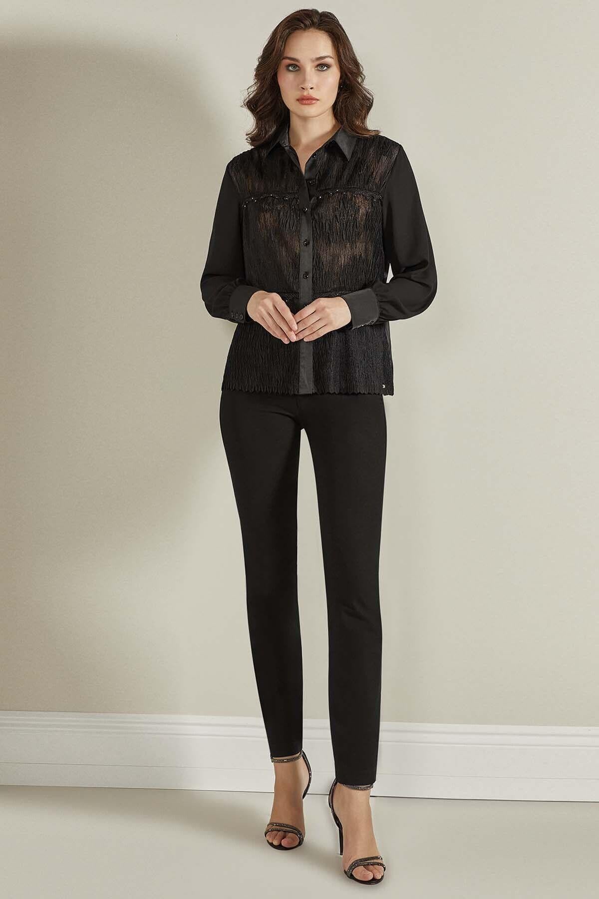 Shirt Collar Black Satin Shirt