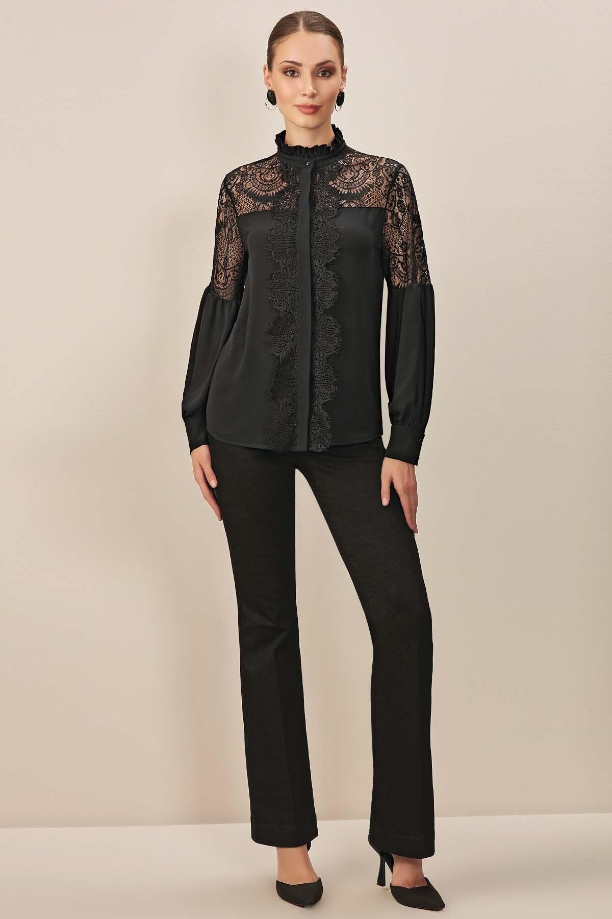 Mandarin Collar Black Woven Shirt