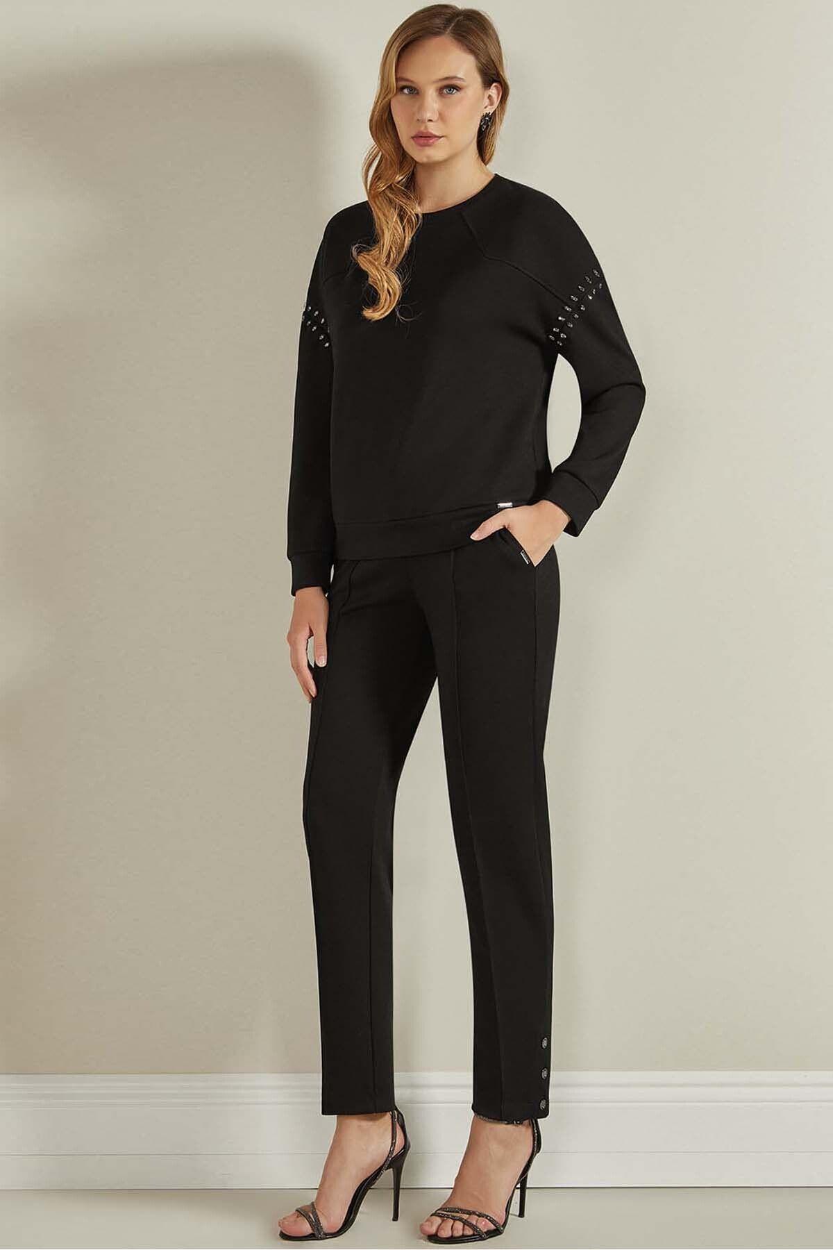 Carrot Leg Black Knit Trousers