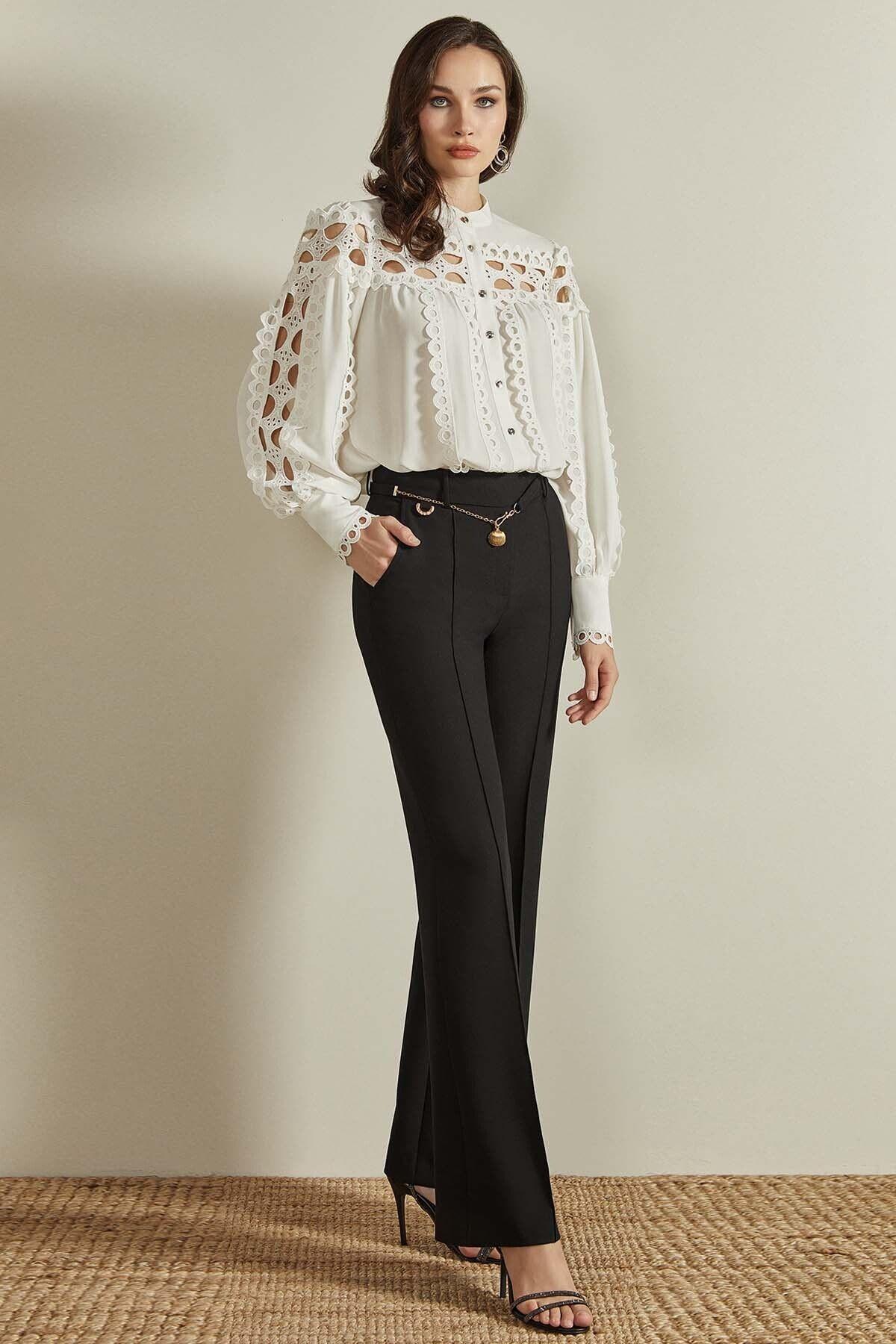 Flare Leg Black Woven Trousers