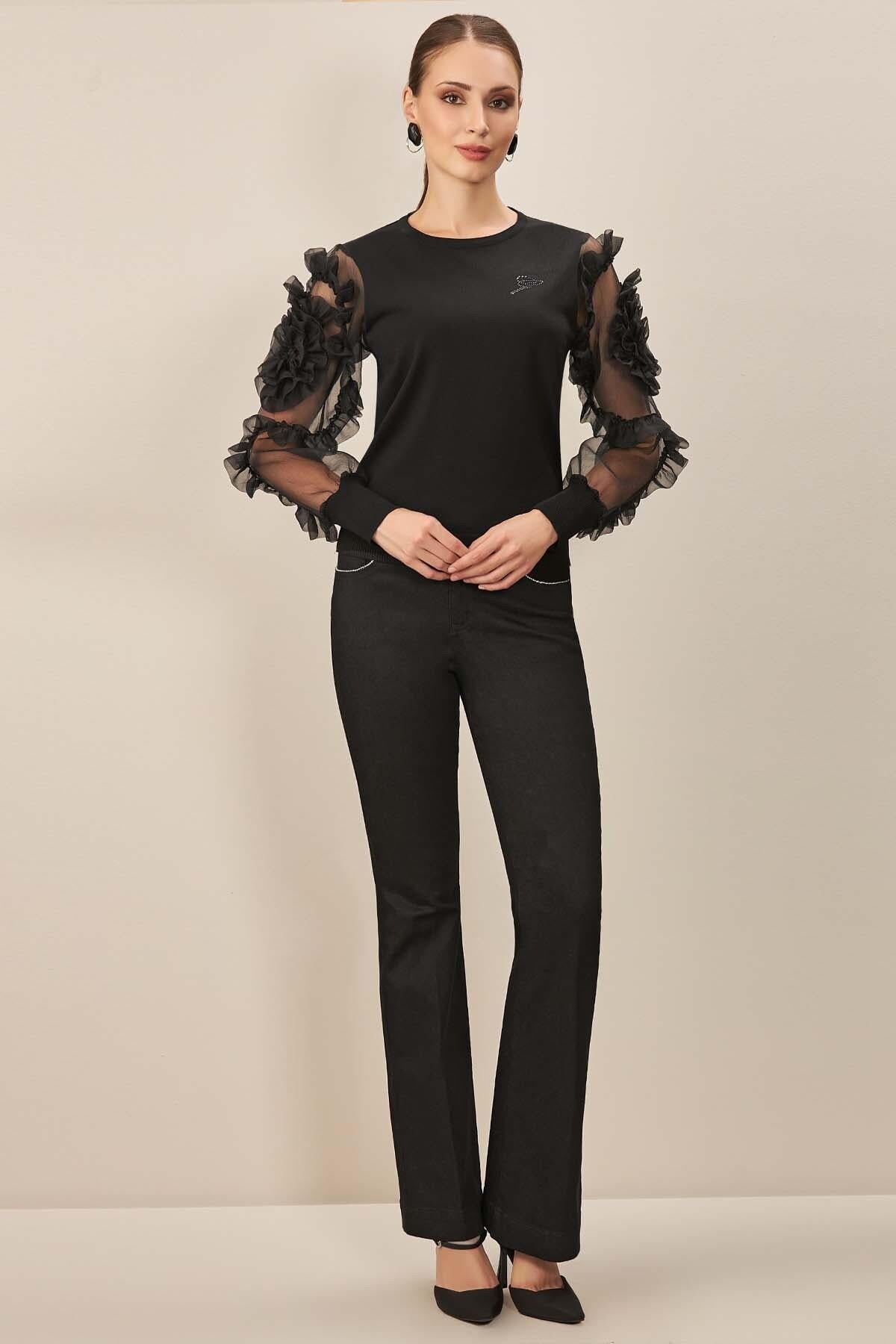 Flare Leg Black Denim Trousers