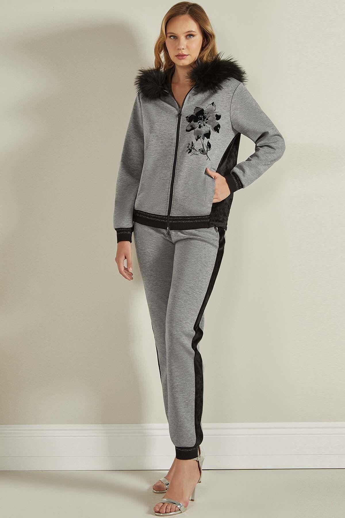 Hooded Grey Knit Sweatshirt Top