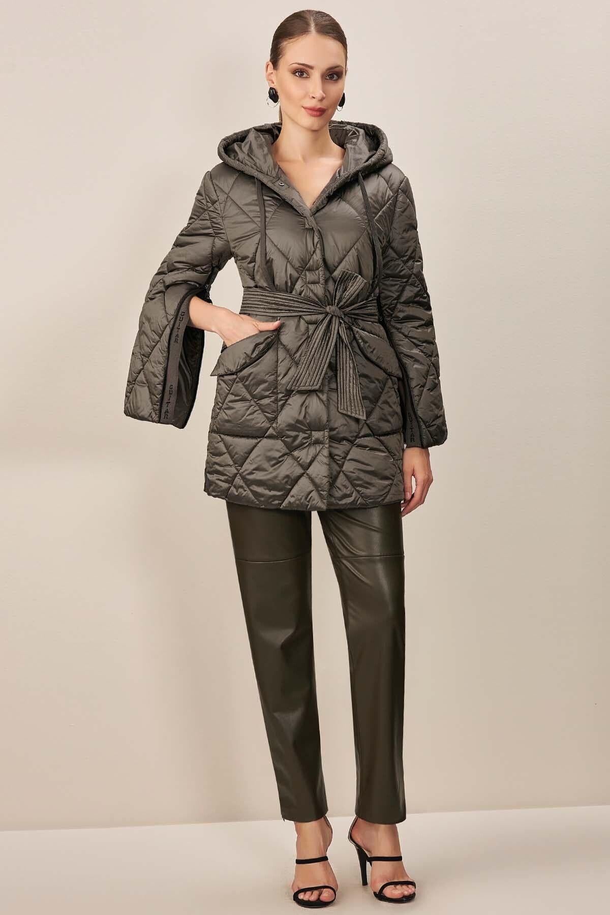 Hooded Khaki Woven Coat/Jacket