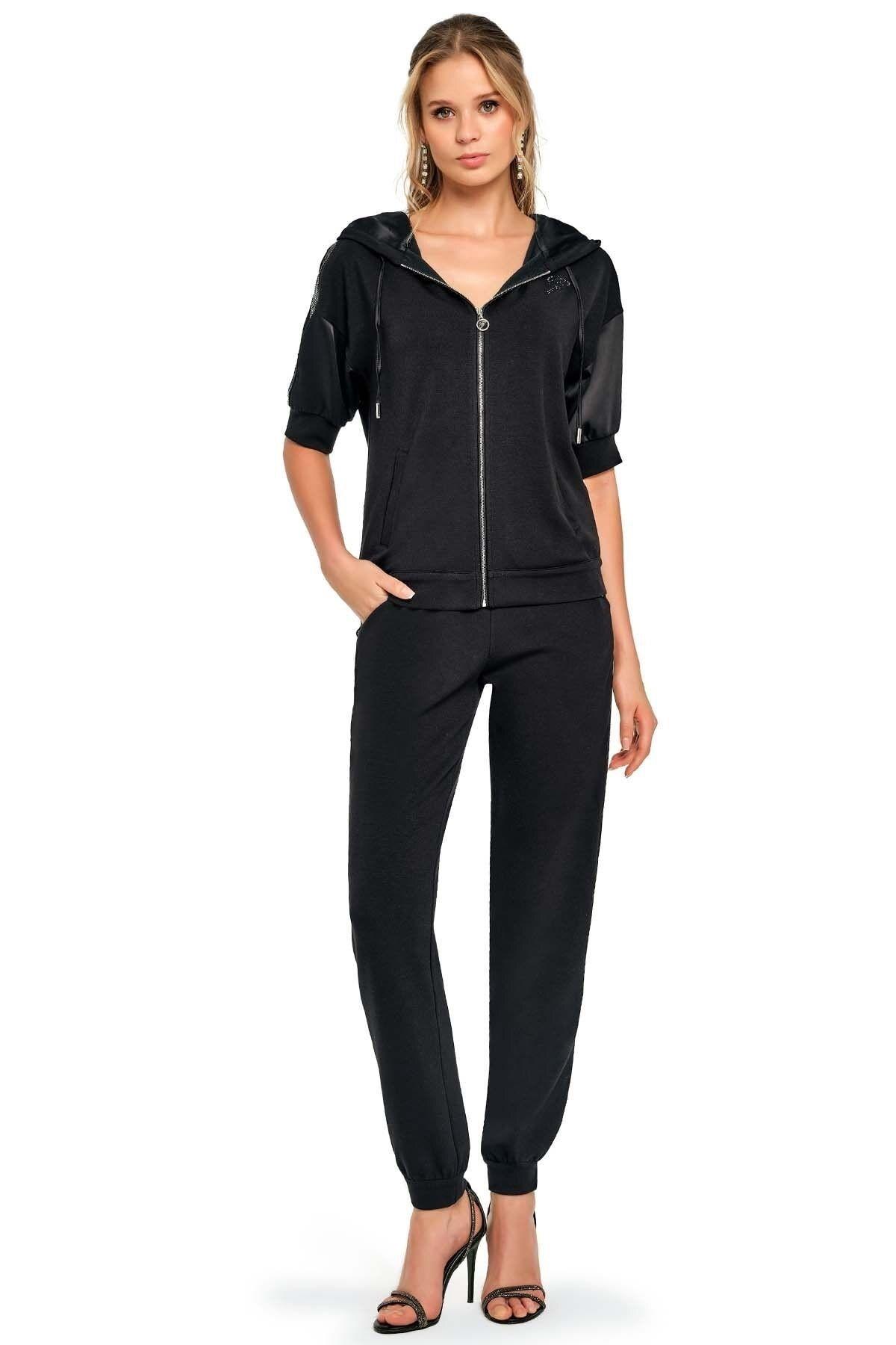 Hooded Black Knit Sweatshirt Top