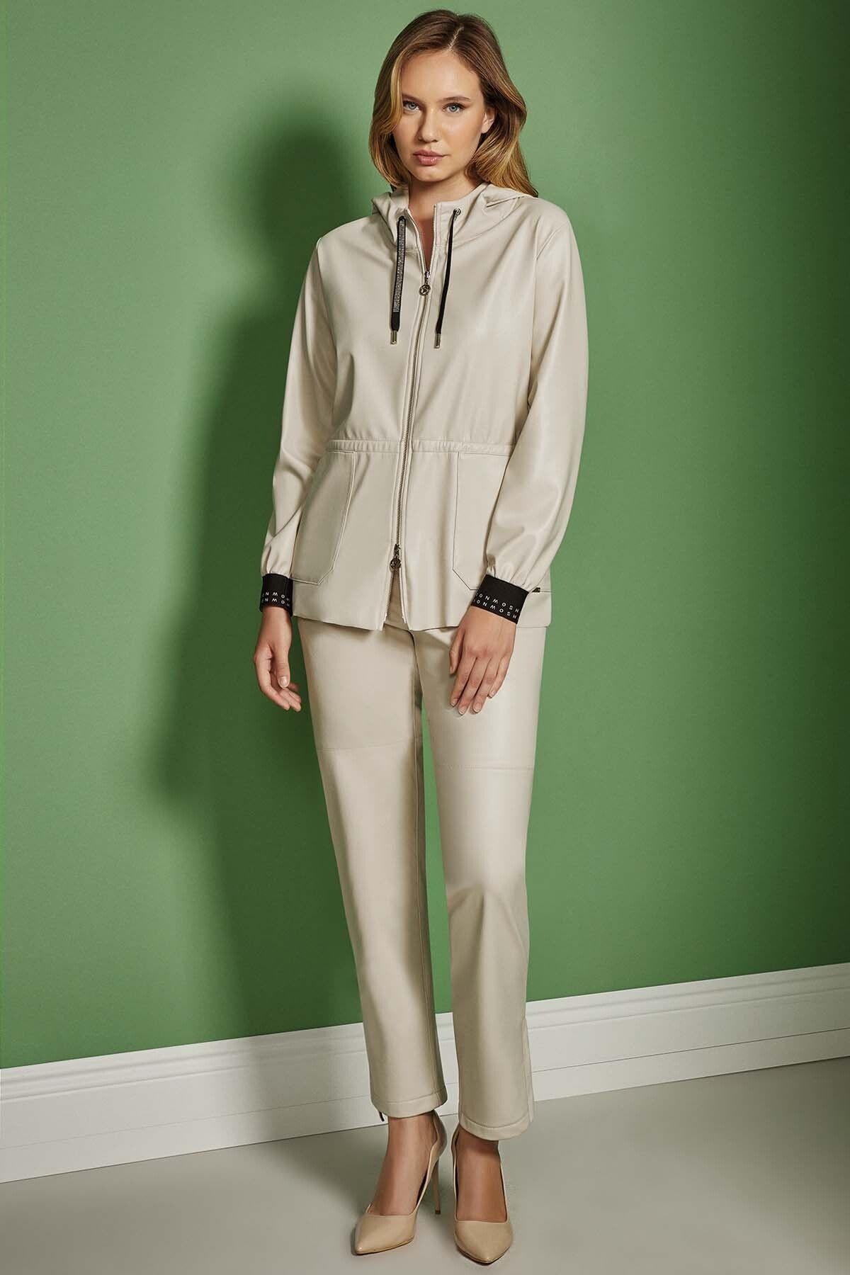 Kapüşonlu Vizon Deri Ceket