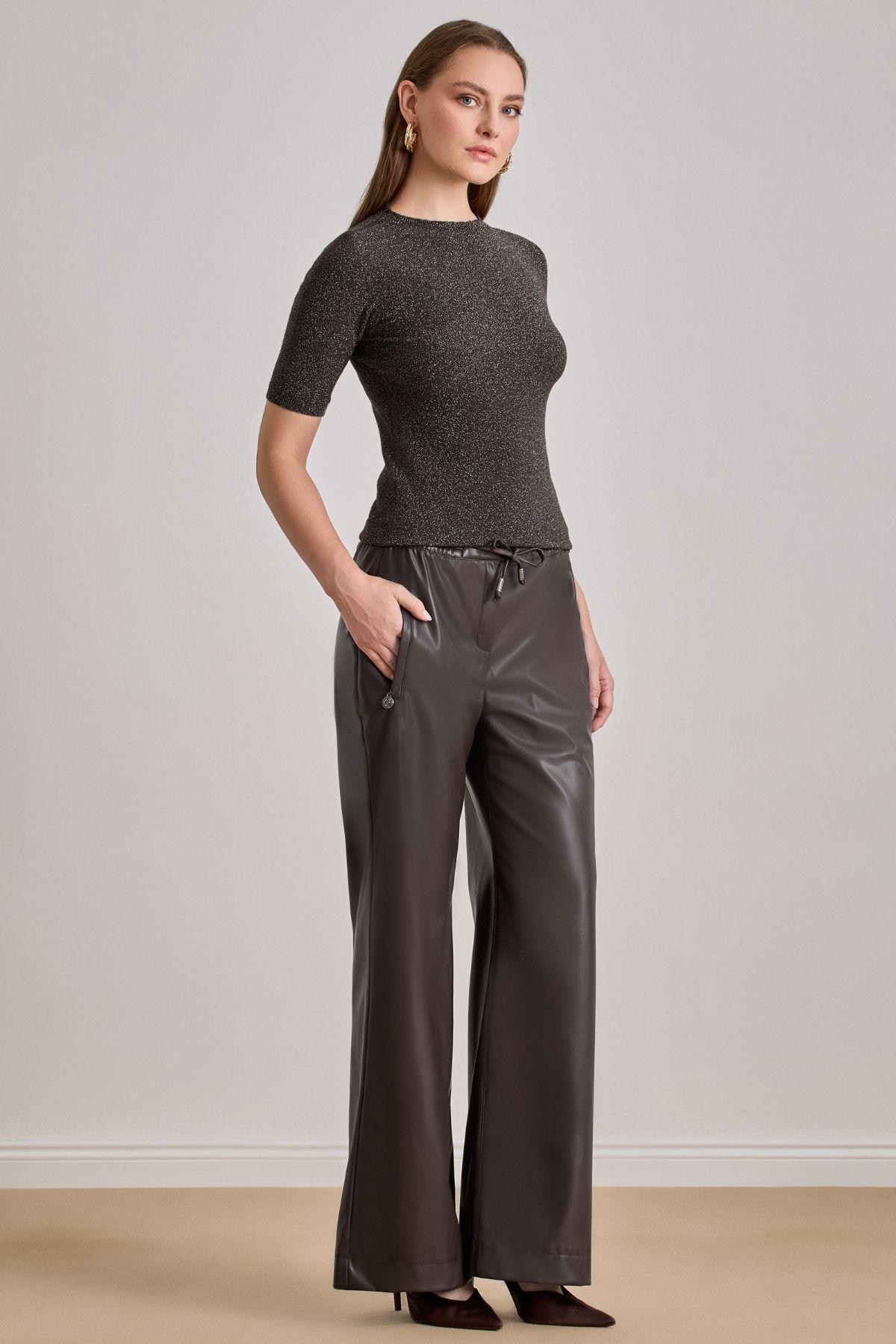 Short Sleeve Brown Knit Sweater
