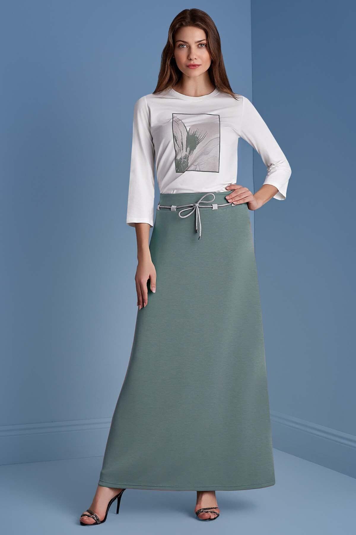 Flared Khaki Knit Skirt