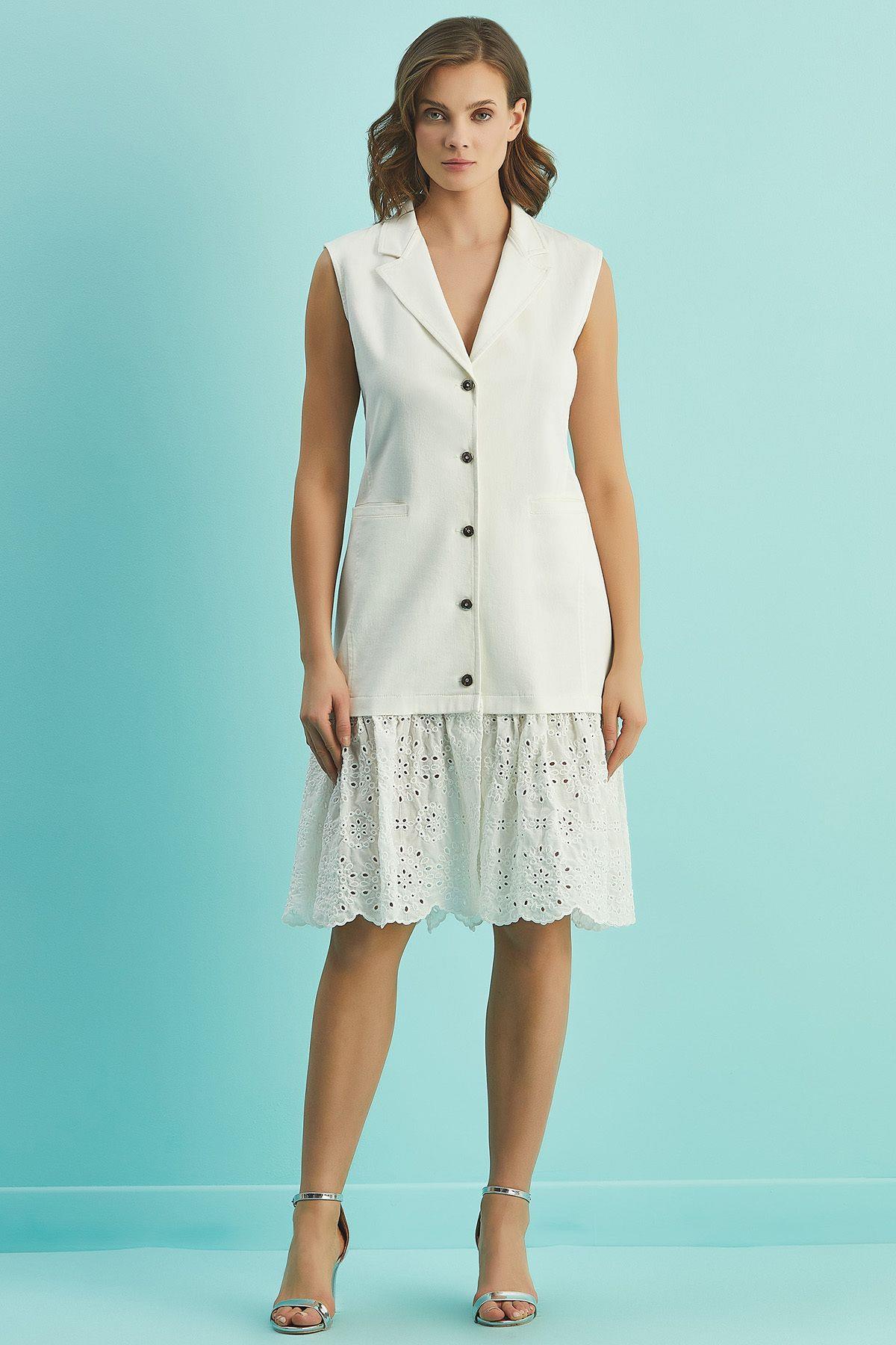 Sleeveless Ecru Cotton Dress