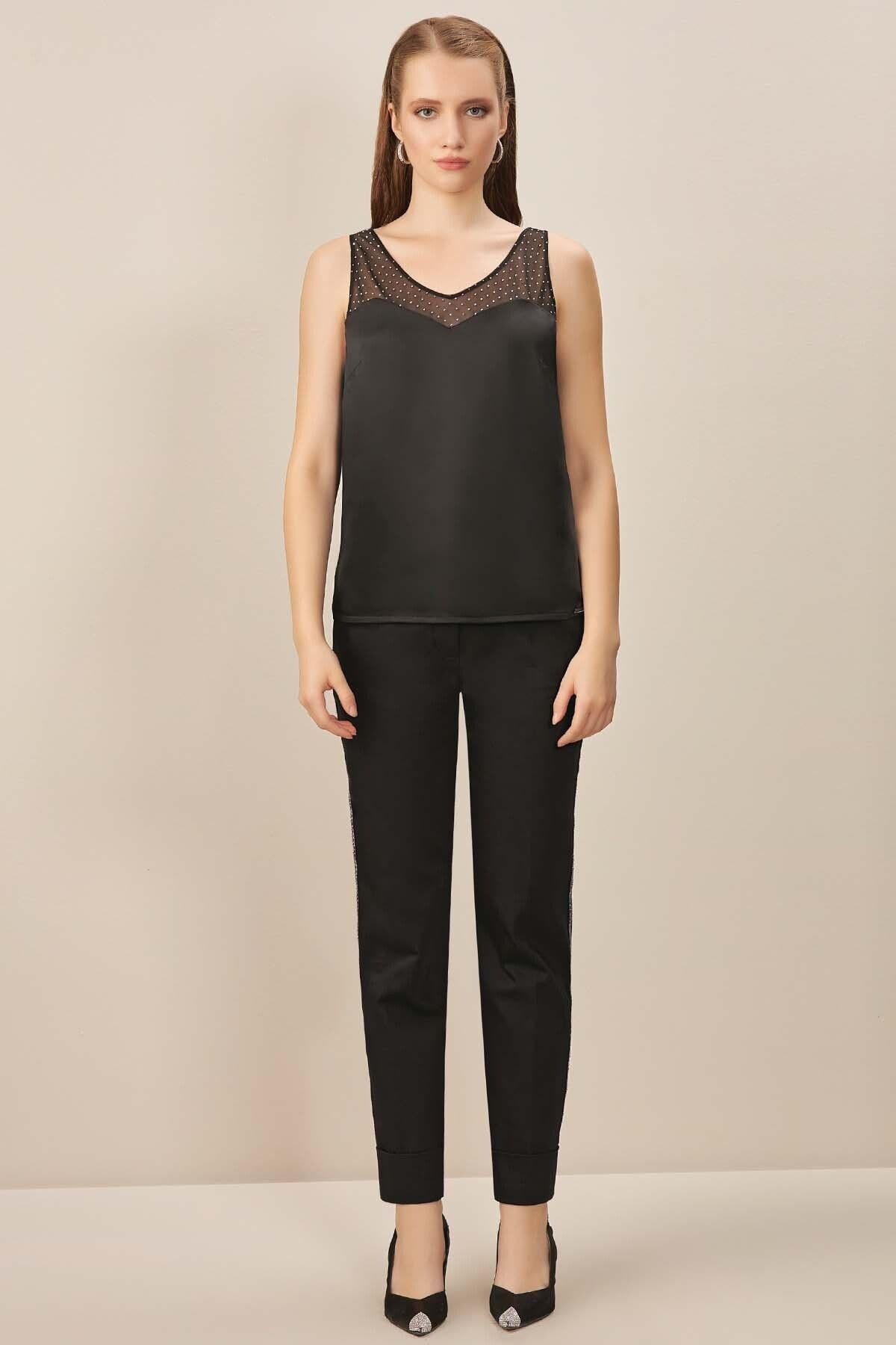 Sleeveless Black Satin Blouse