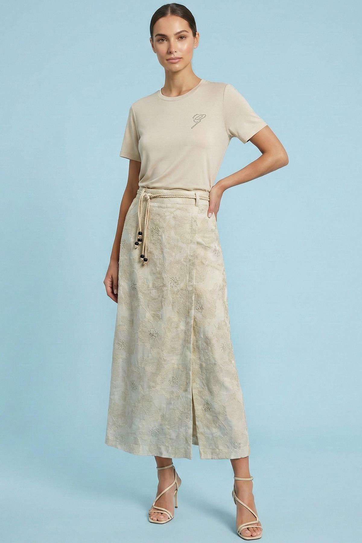 Midi Beige Jacquard Skirt