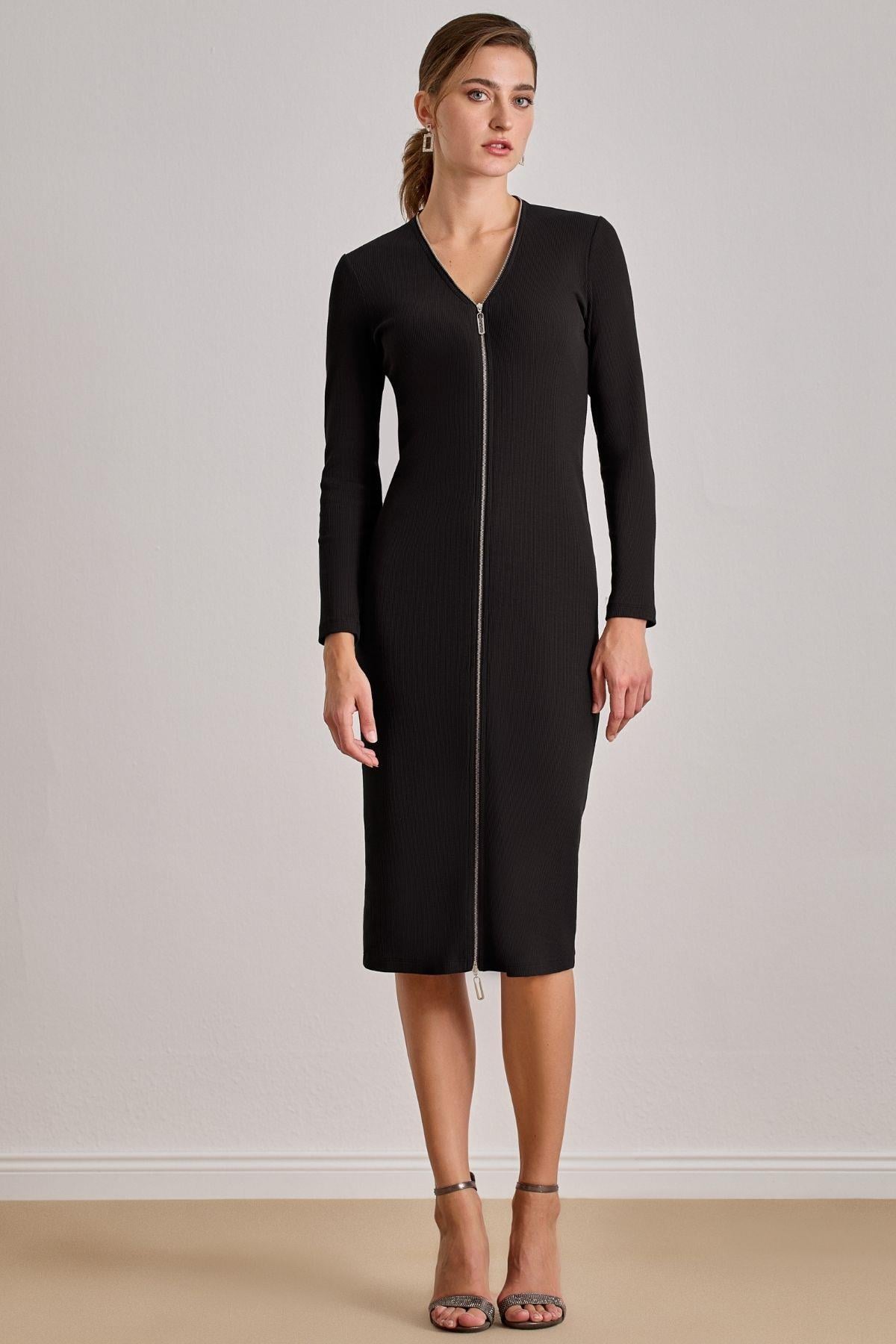 Midi Black Ribbed Dress
