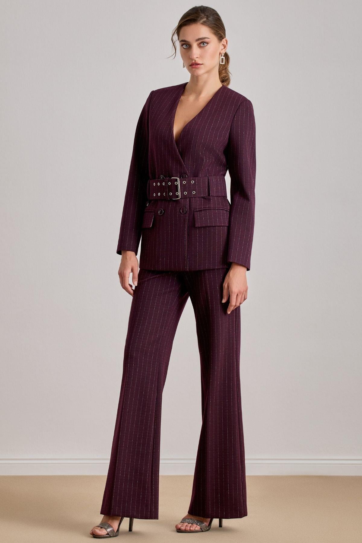 Ofis Tarzı Bordo Örme Ceket