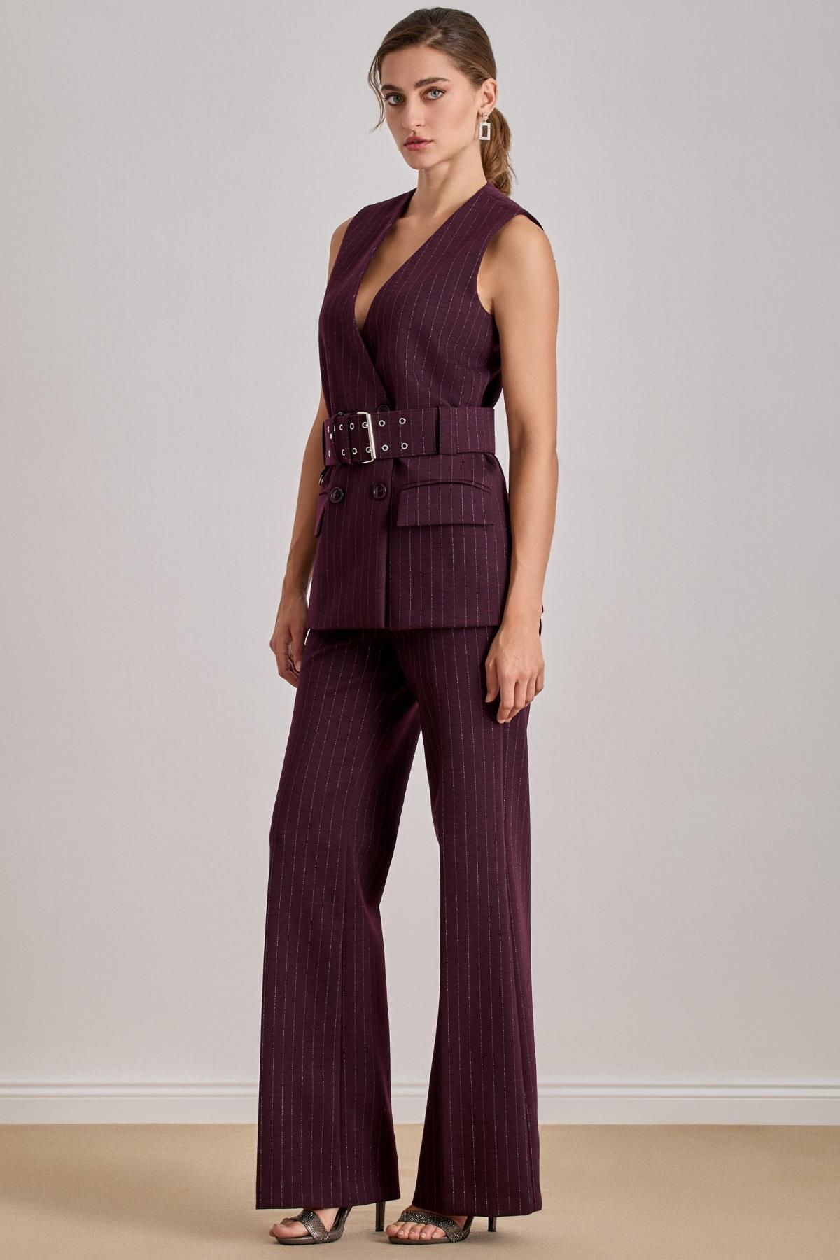 Ofis Tarzı Bordo Örme Pantolon