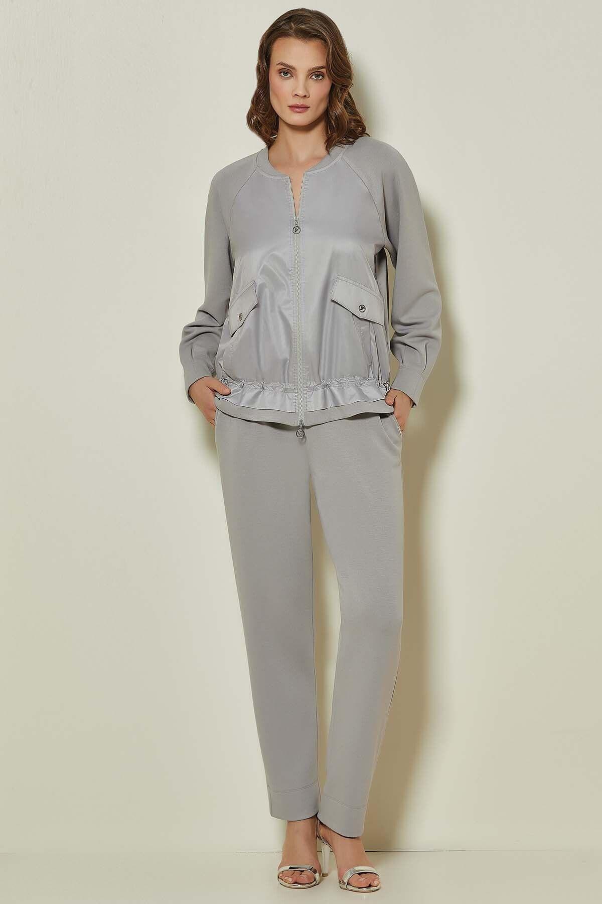 Raglan Sleeve Grey Knit Sweatshirt Top