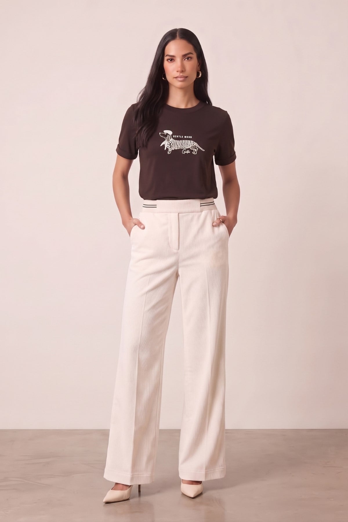 Relax Fit Kahverengi Penye T-Shirt