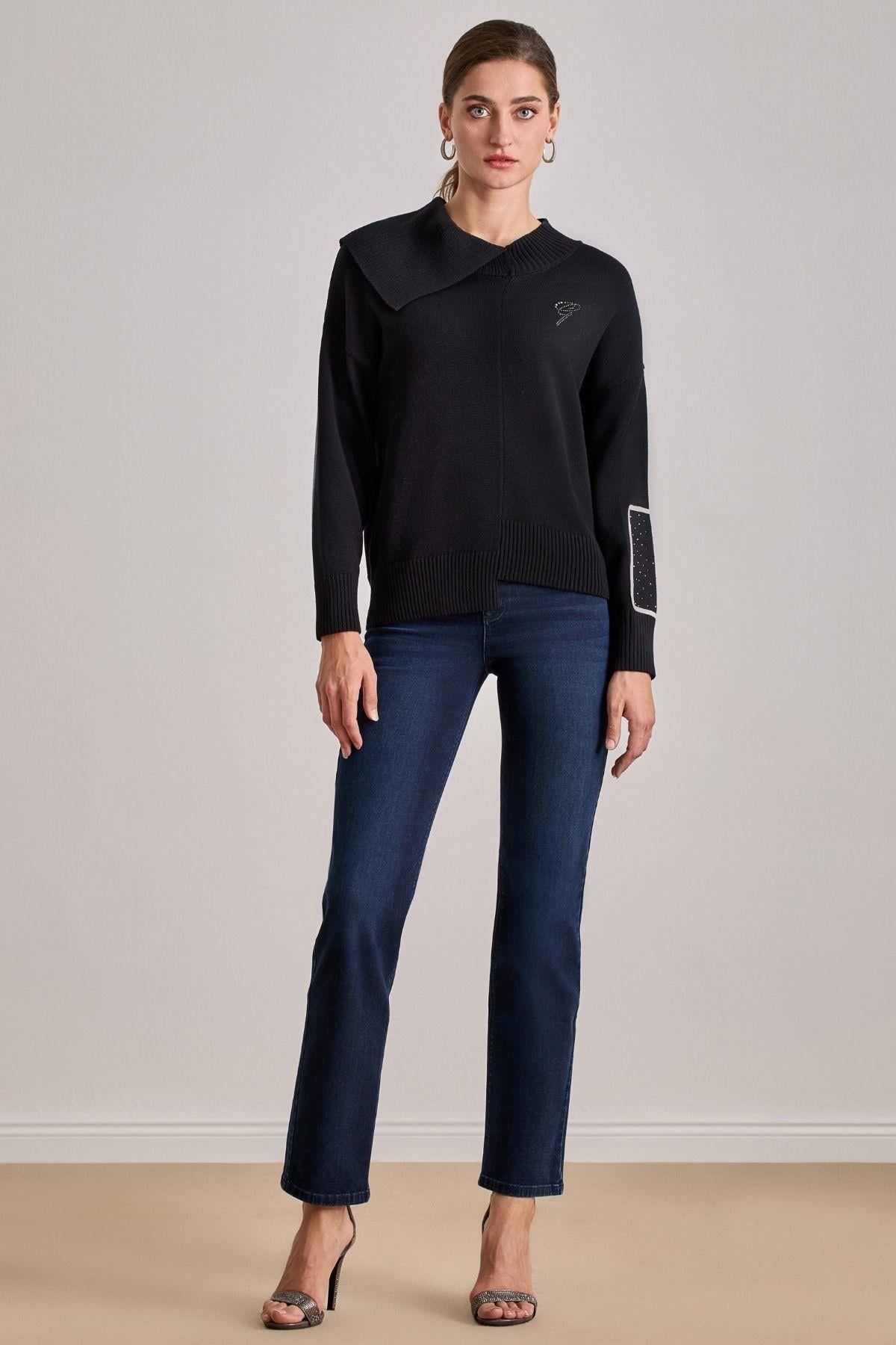 Shawl Collar Black Knit Sweater