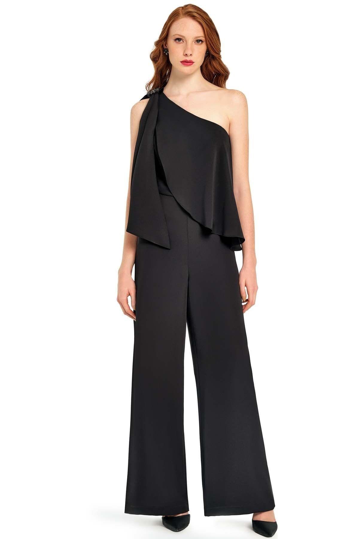 Back Detailed Black Jumpsuit