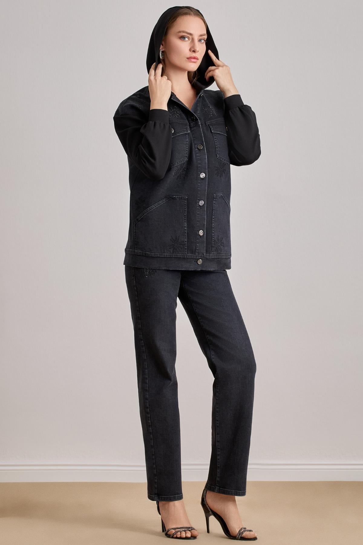 Slim Straight Black Denim Trousers