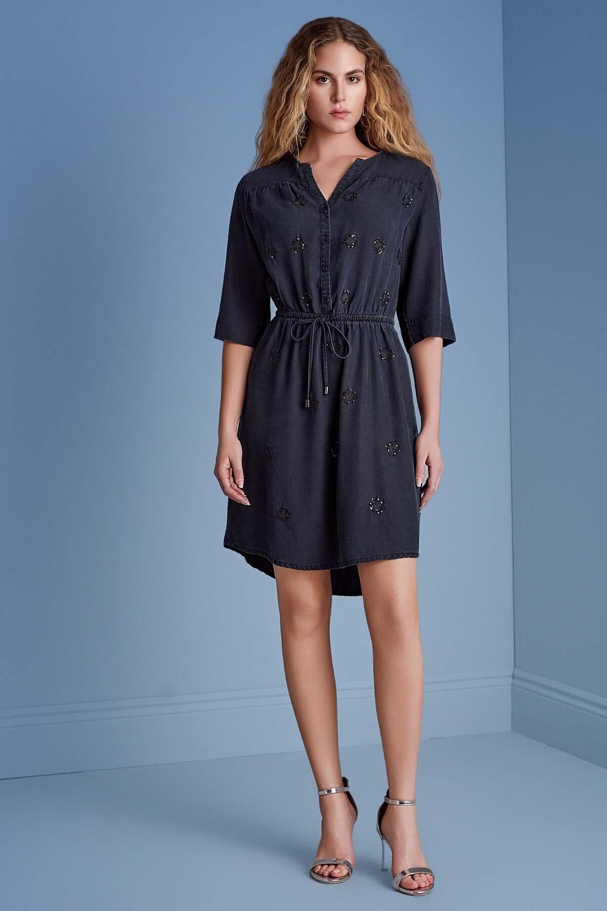 Set-In Sleeve Navy Woven Dress