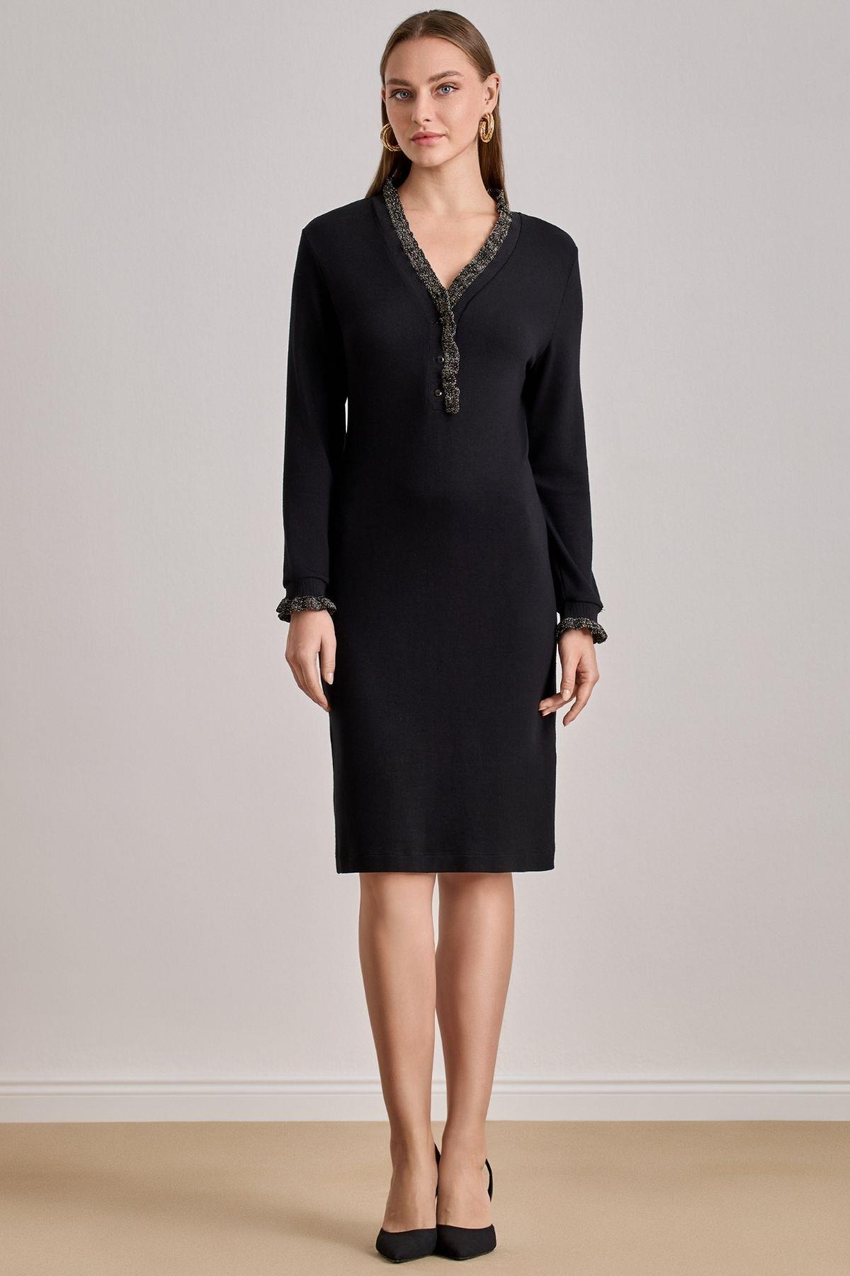 Set-In Sleeve Black Knit Dress