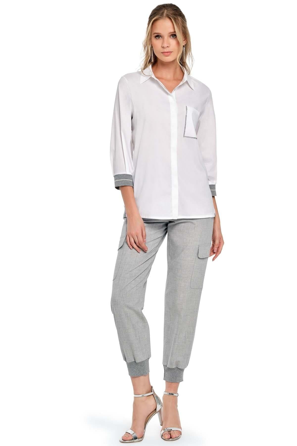 Three-Quarter Sleeve White Poplin Shirt