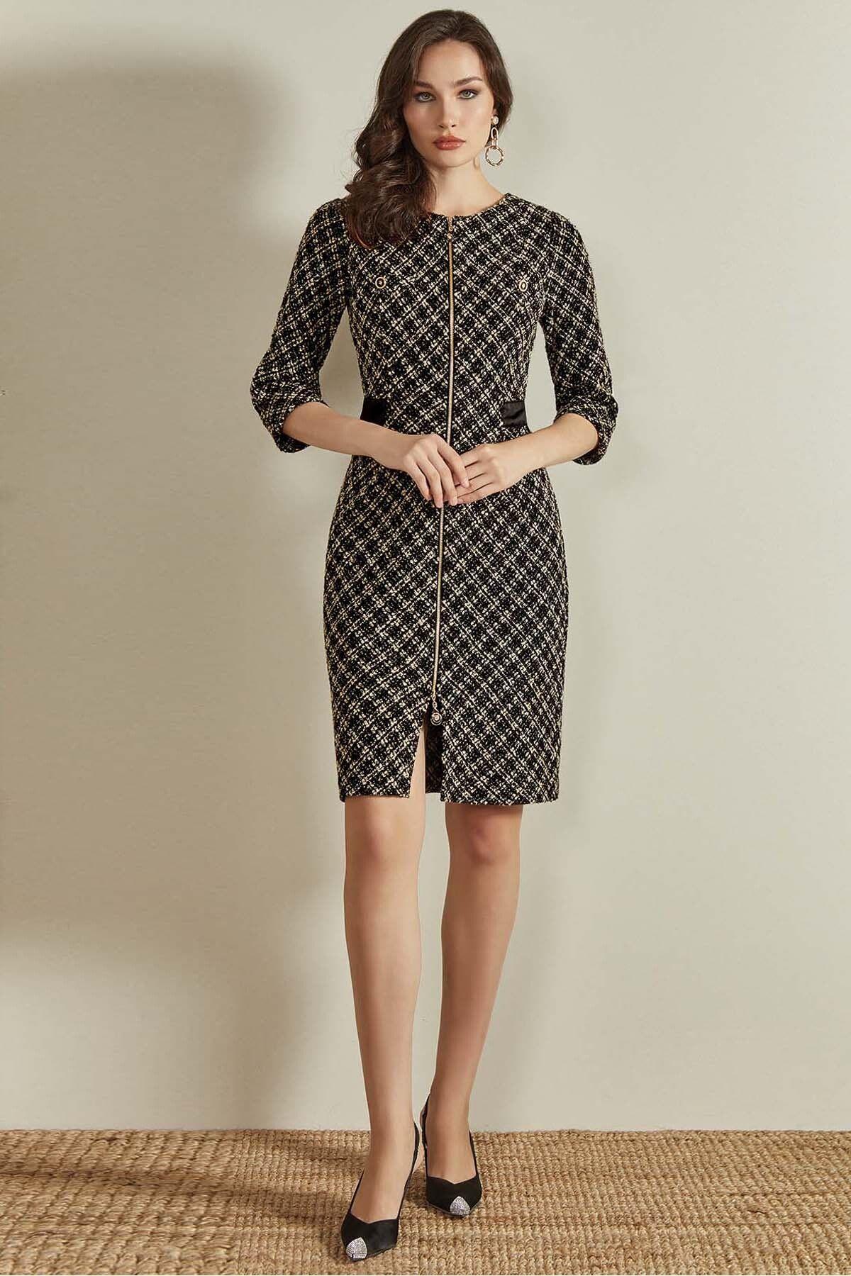 Three-Quarter Sleeve Multi-Color Dress