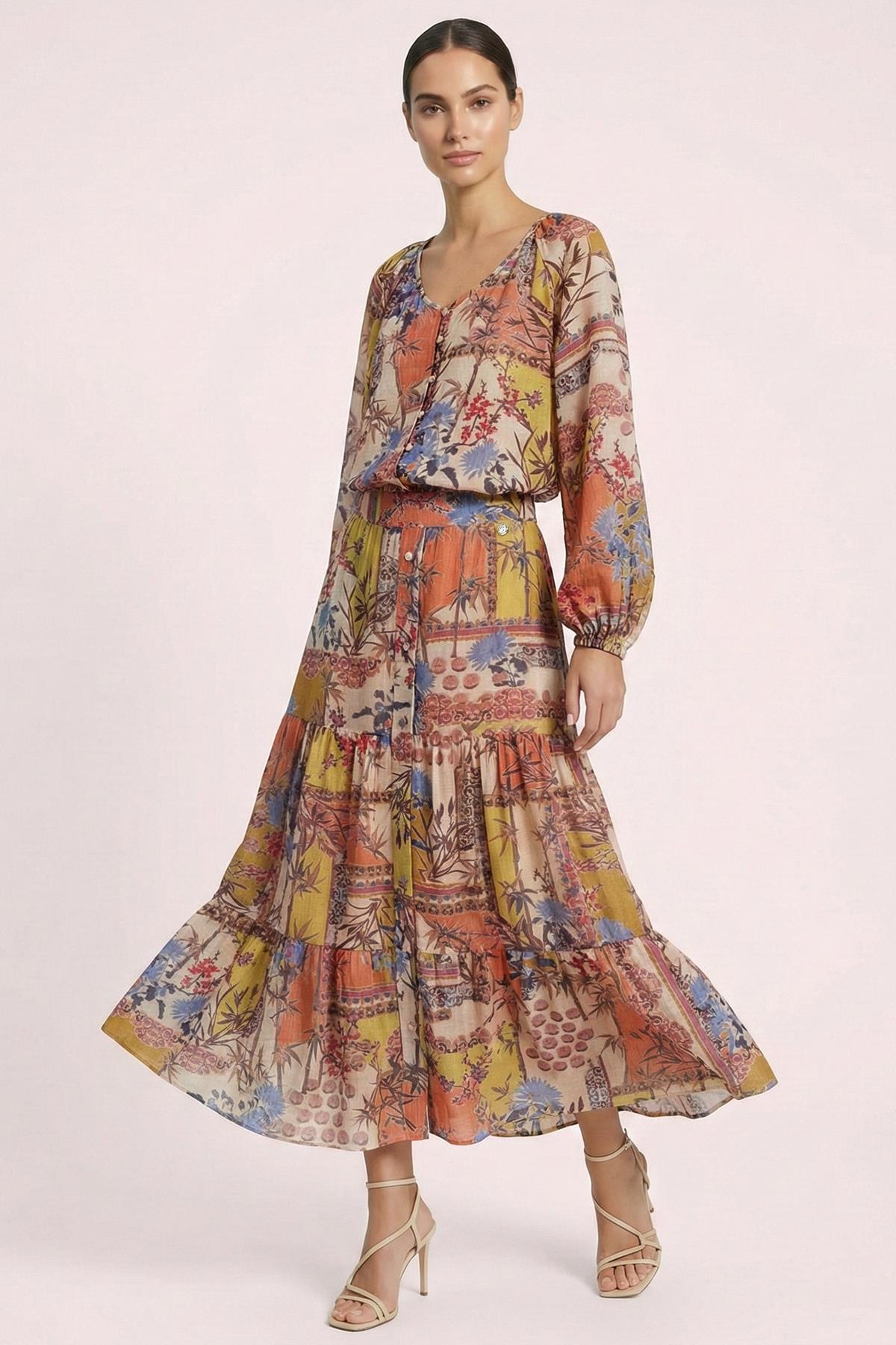 Long Multicolored Voile Skirt