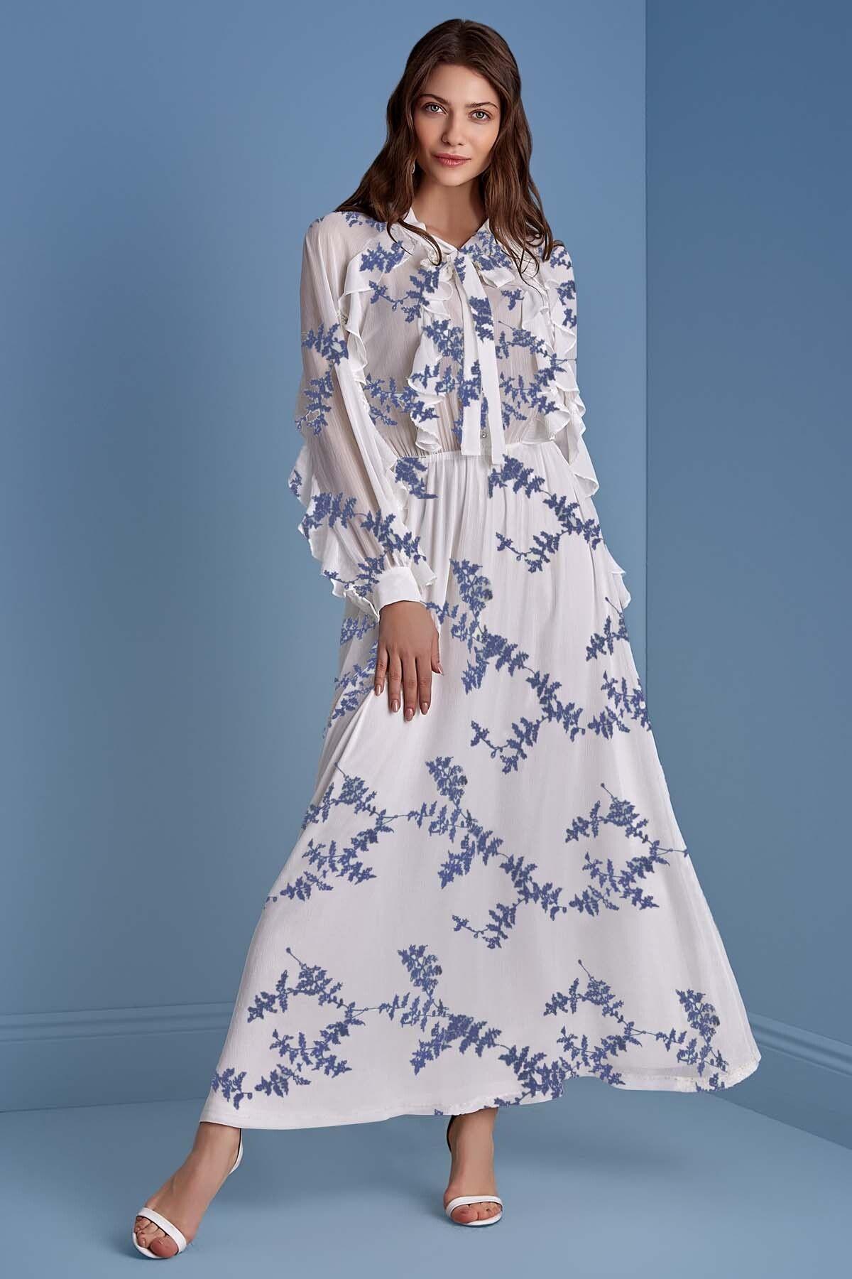 Long Sleeve Multi-Color Chiffon Dress