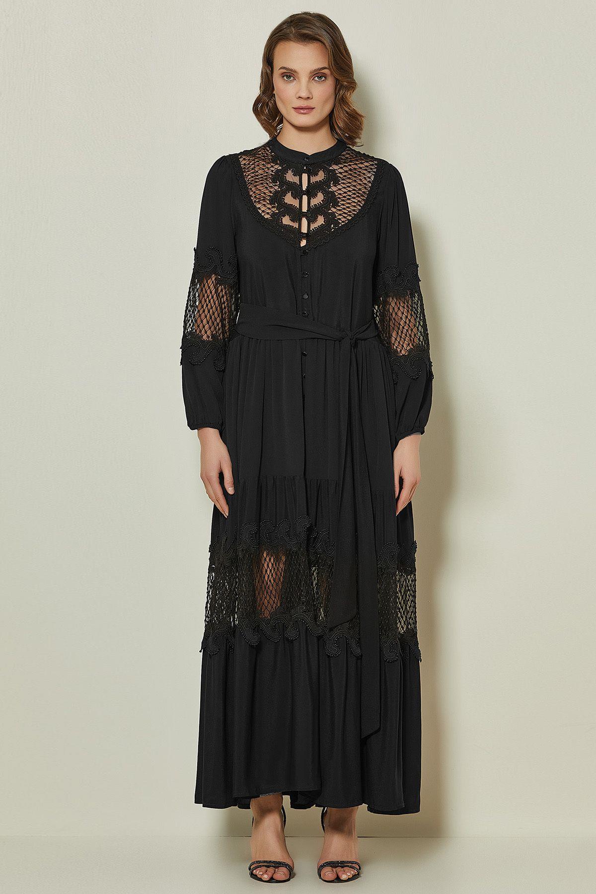 Long Sleeve Black Woven Dress