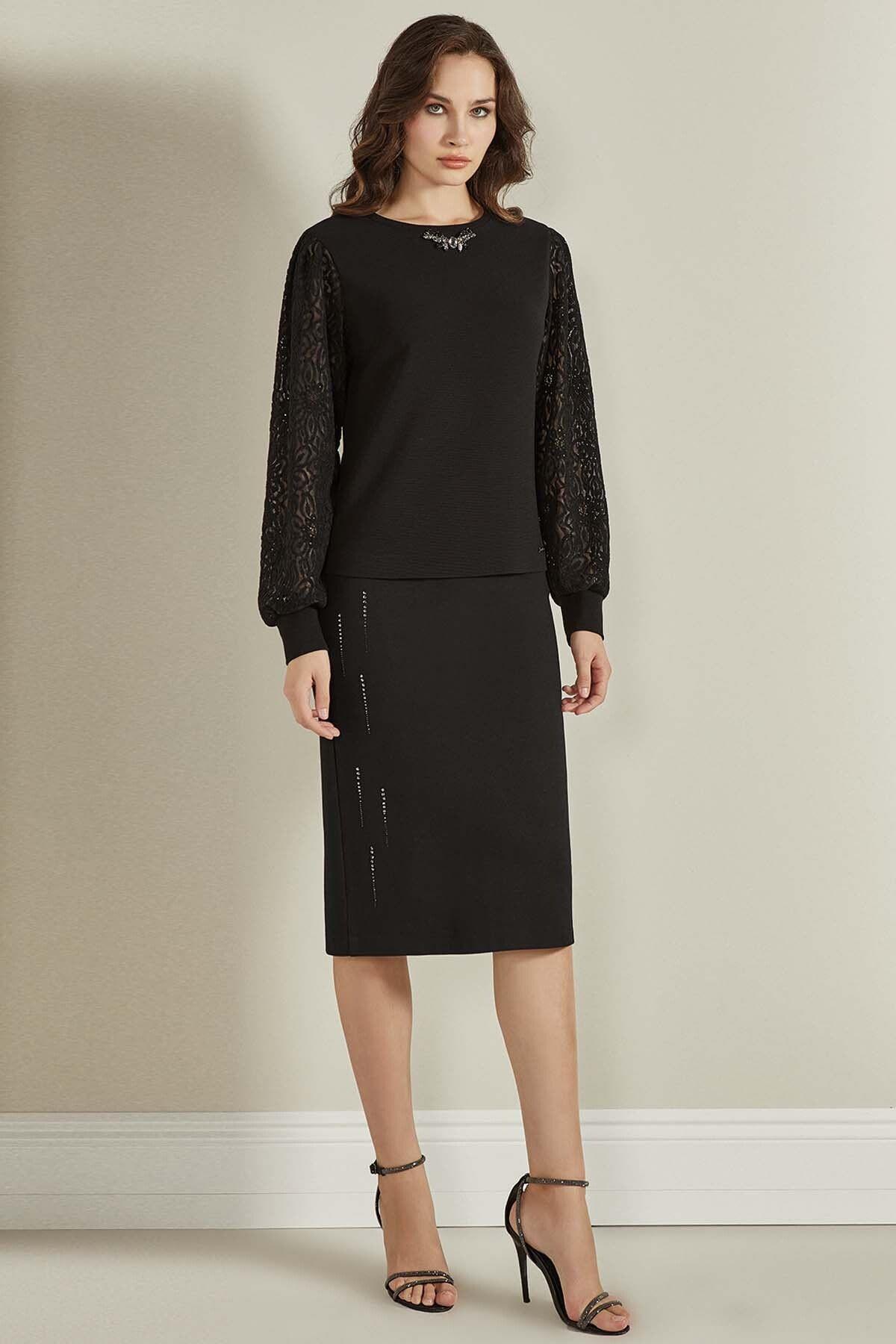 Long Sleeve Black Knit Blouse