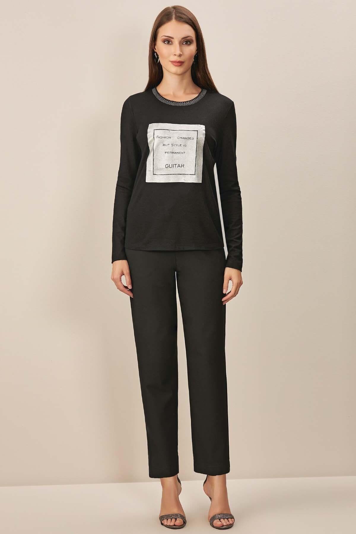 Long Sleeve Black Knit Blouse