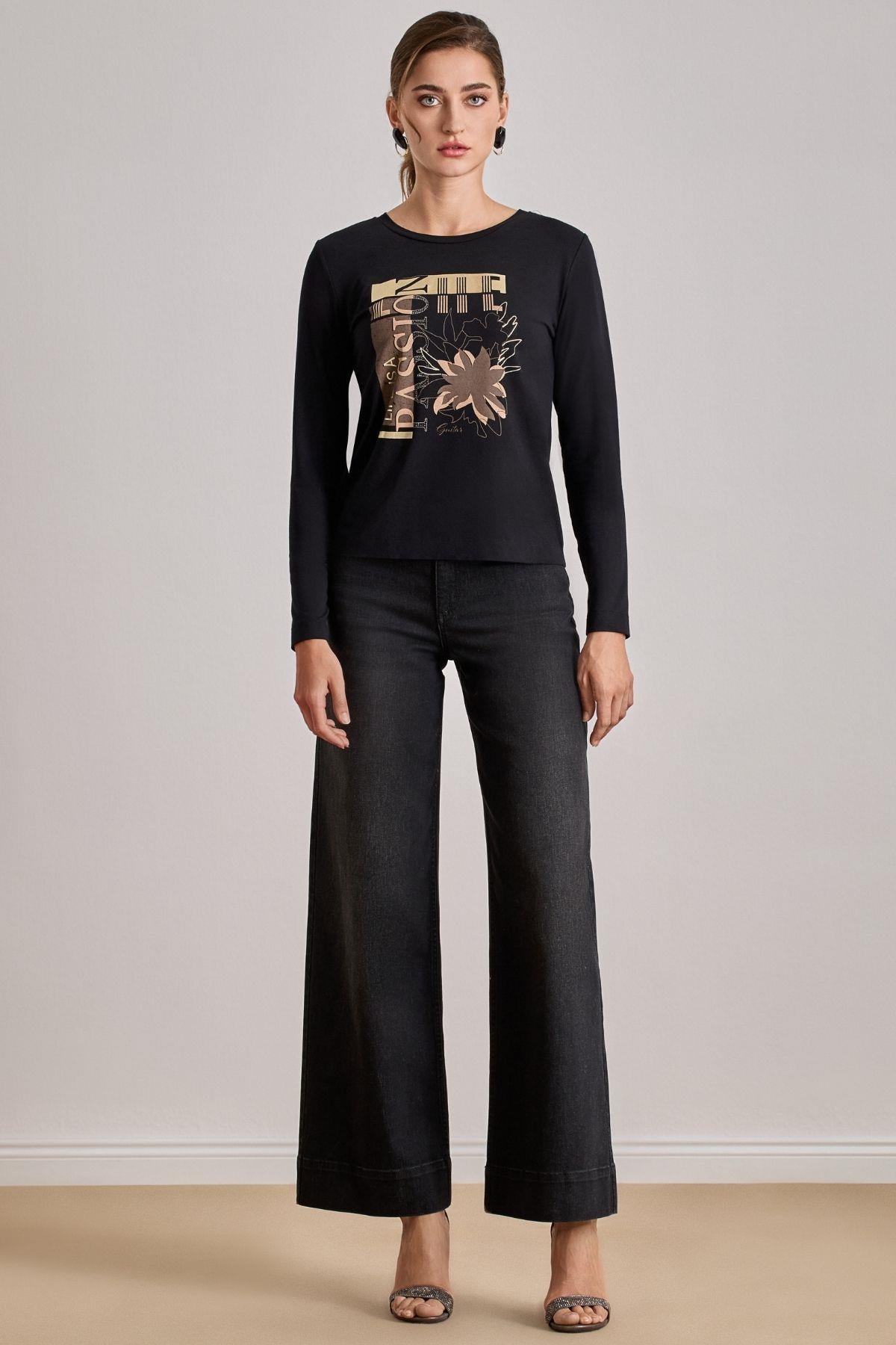 Long Sleeve Black Viscose Blouse