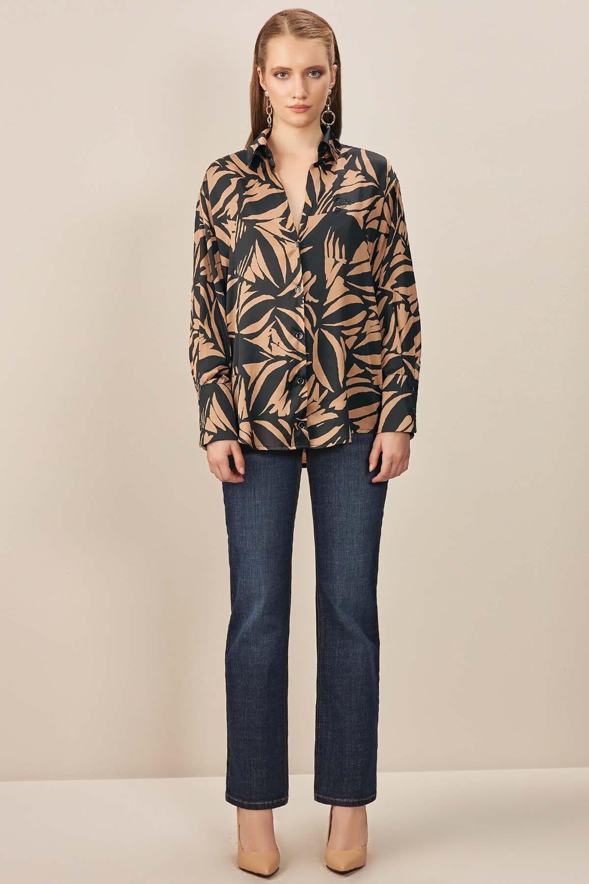 V-Neck Black Patterned Shirt