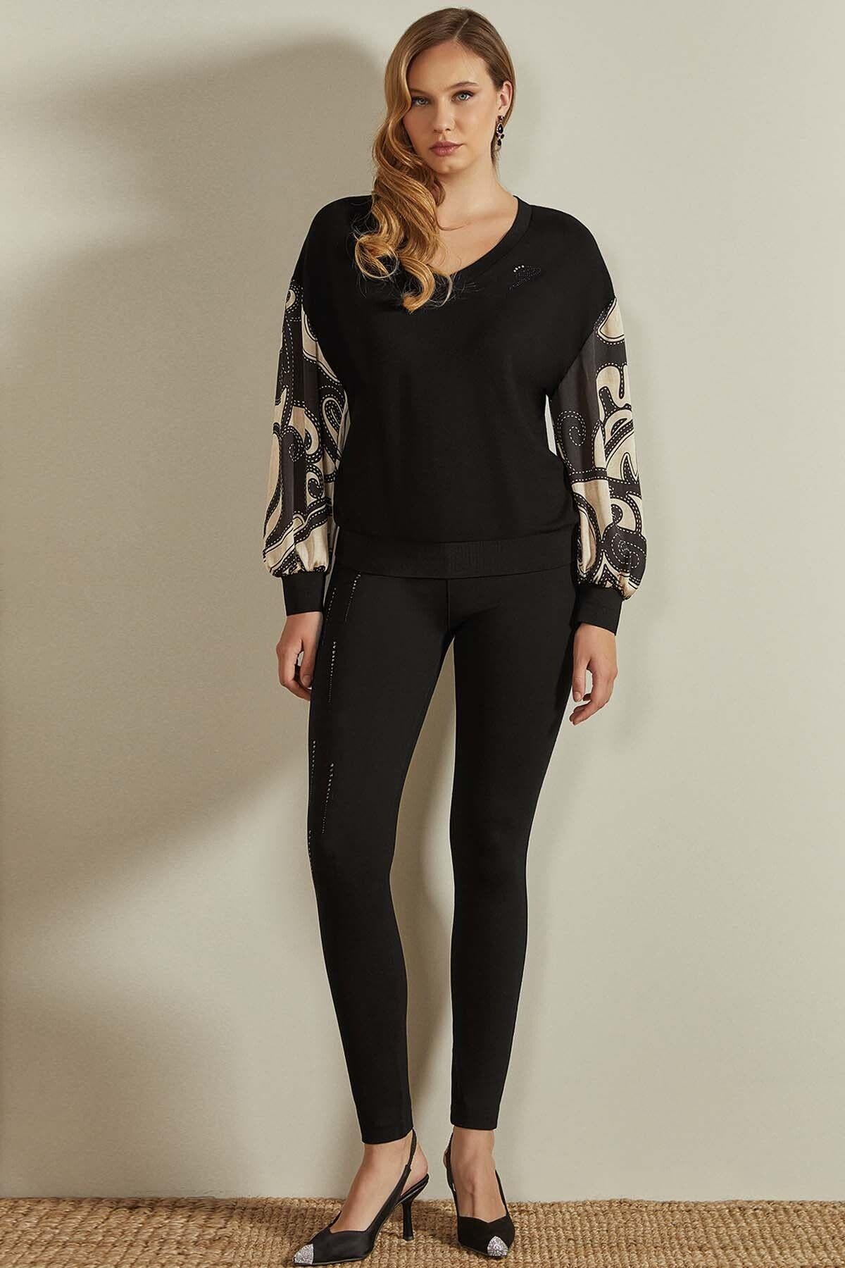 V-Neck Black Knit Blouse