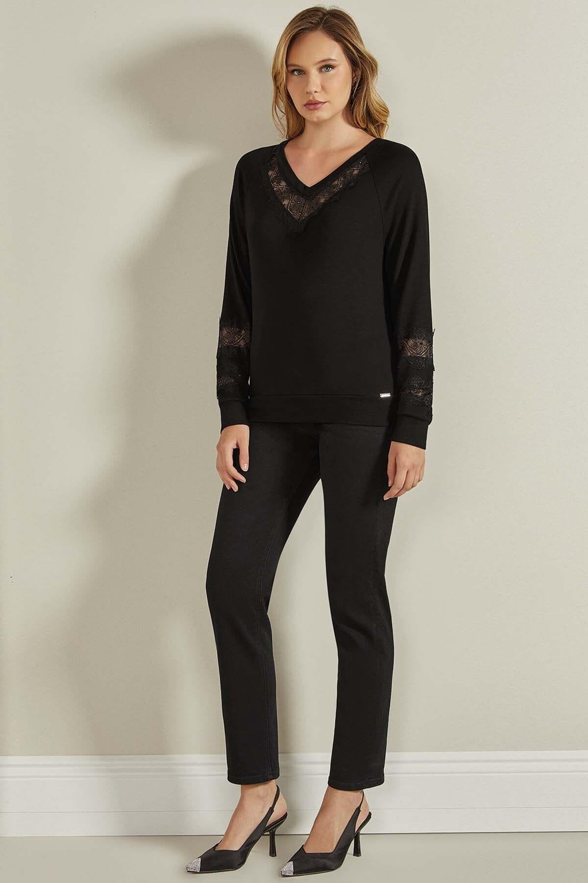 V-Neck Black Knit Blouse