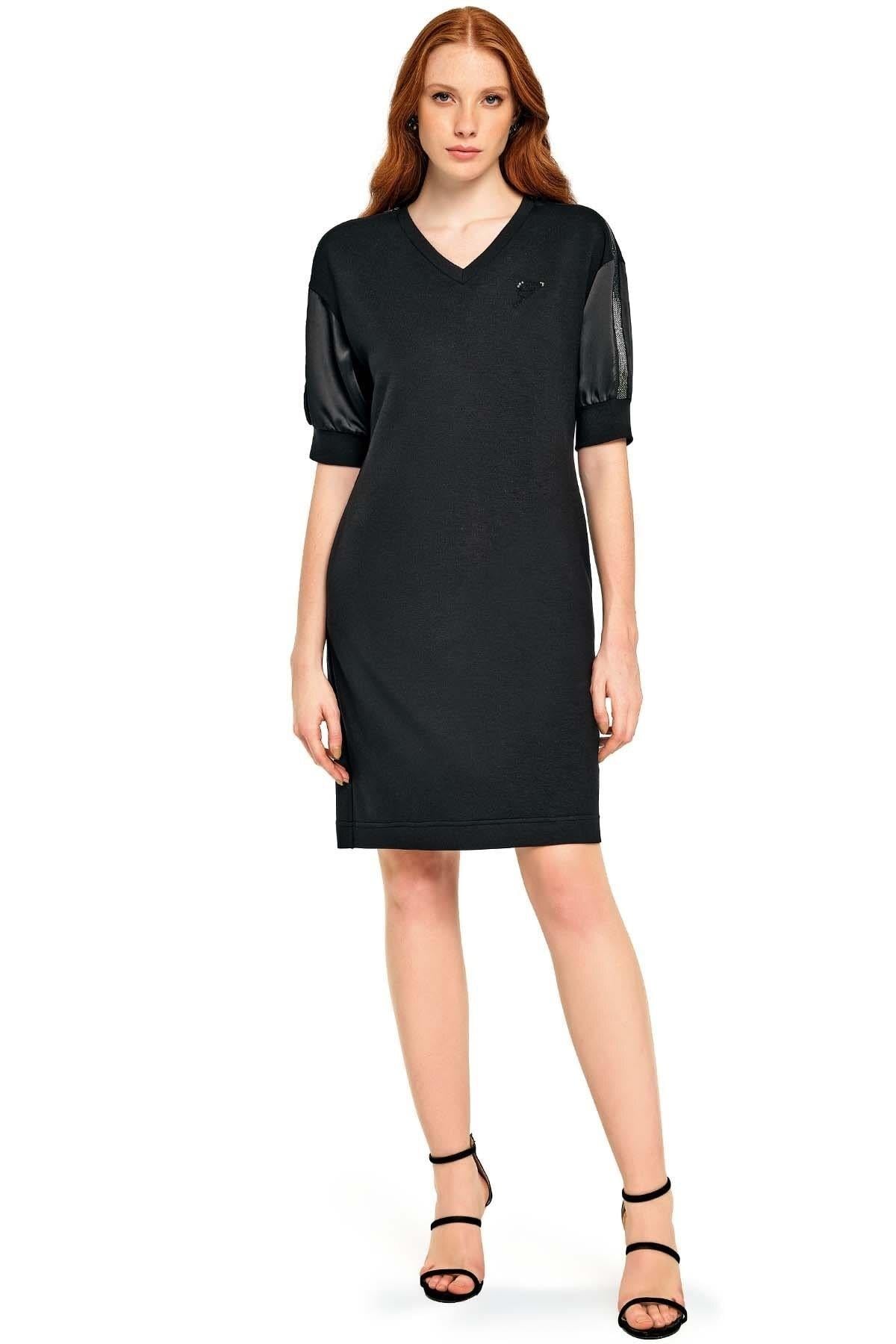 V-Neck Black Knit Dress