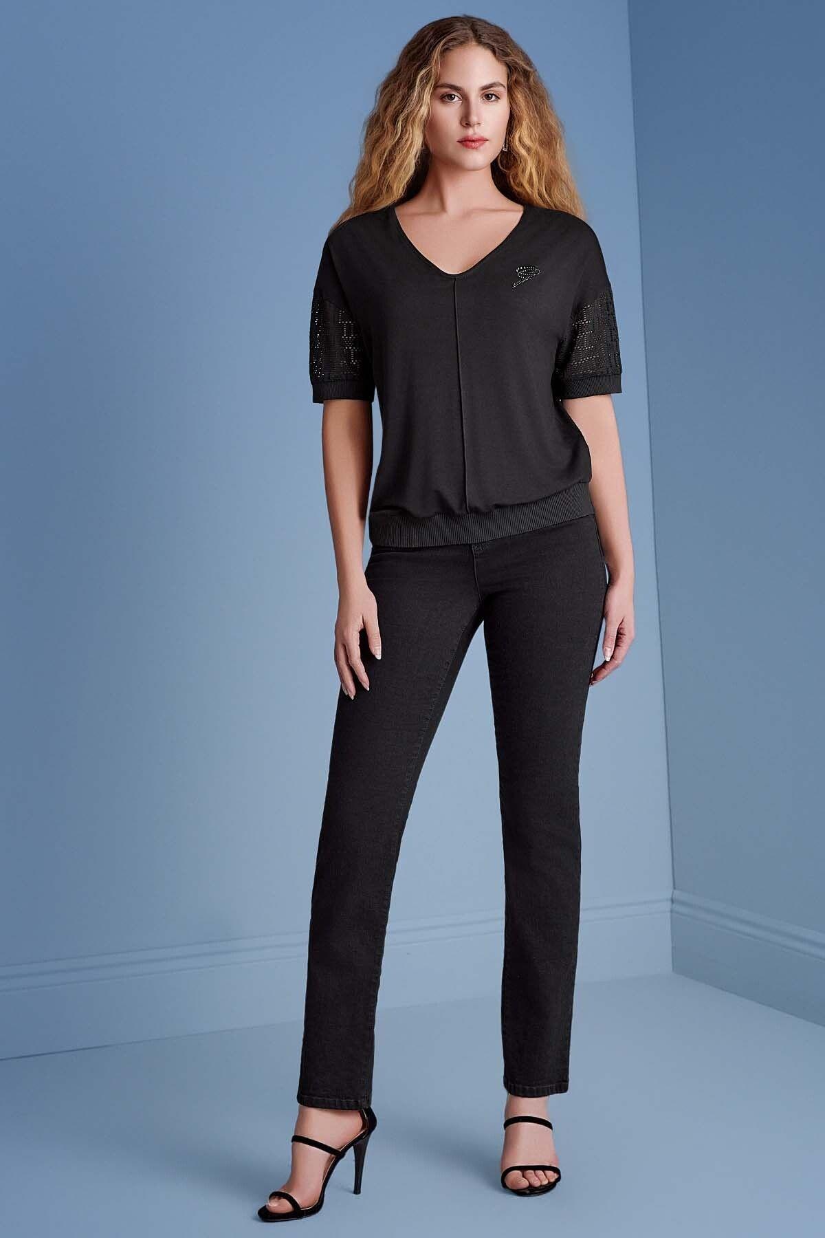 V-Neck Black Jersey Blouse