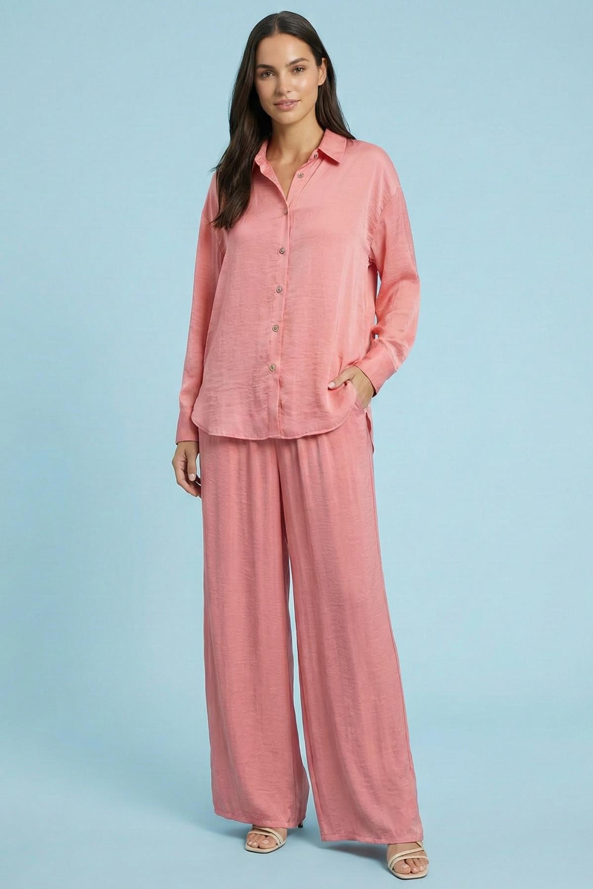 Pink Satin Pants with Side Pockets