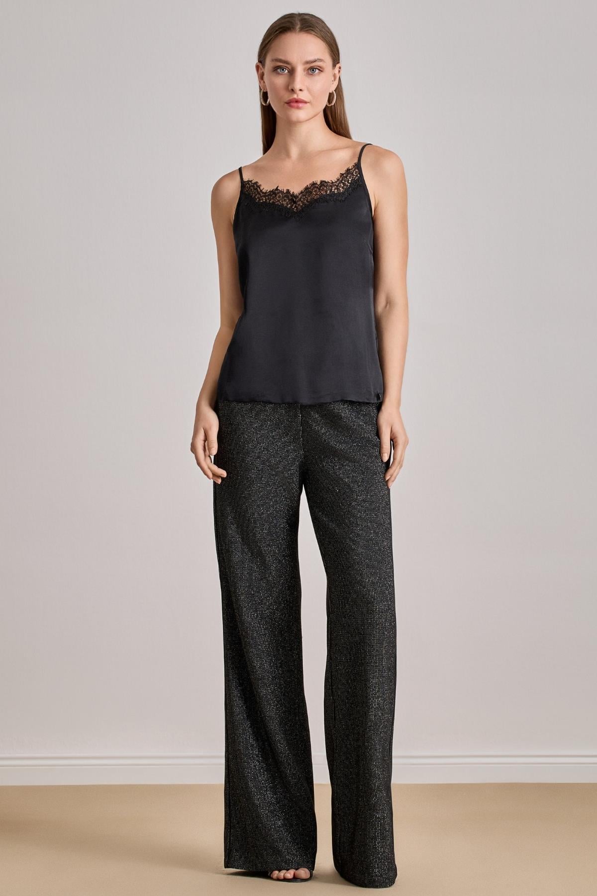 Side Pocket Black Shimmery/Glittery Trousers