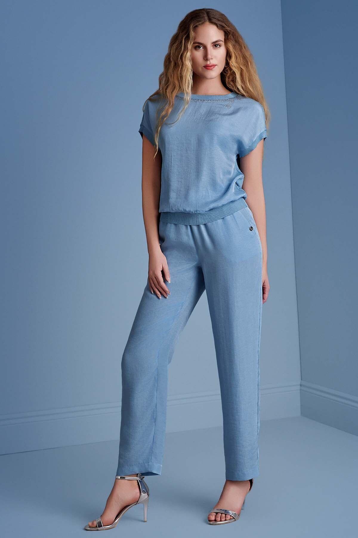 Batwing Sleeve Blue Blouse