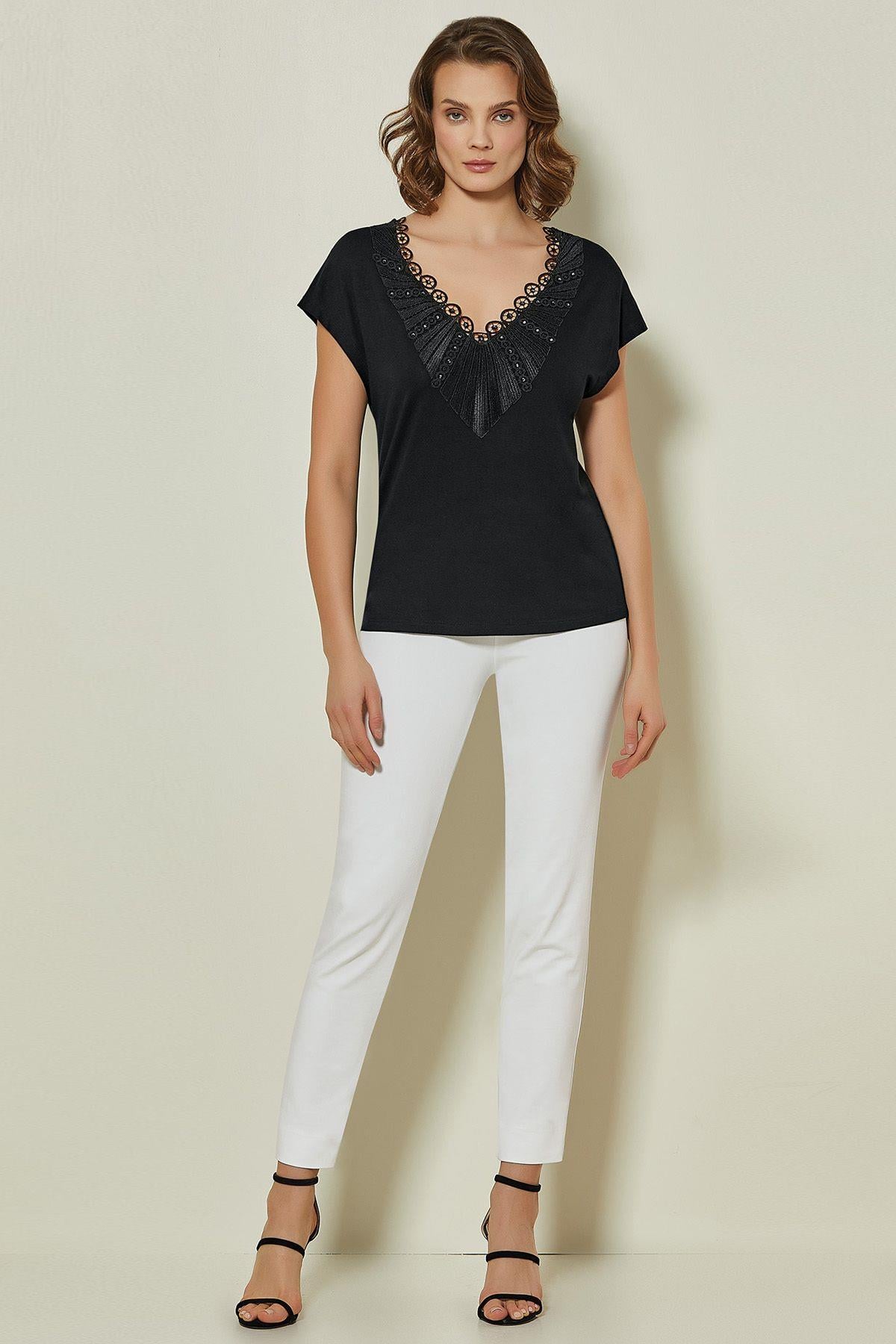 Batwing Sleeve Black Jersey Blouse