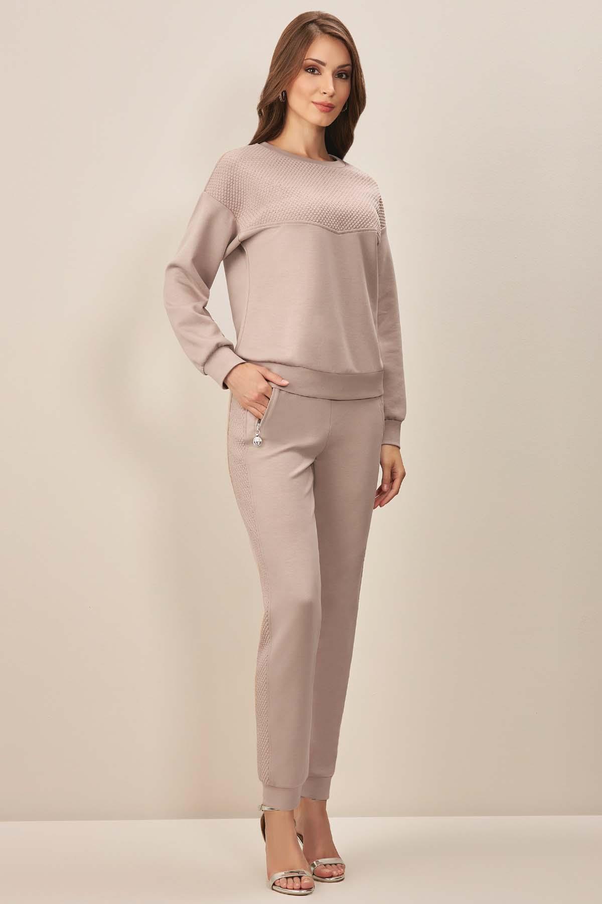 Yuvarlak Yaka Vizon Örme Sweatshirt