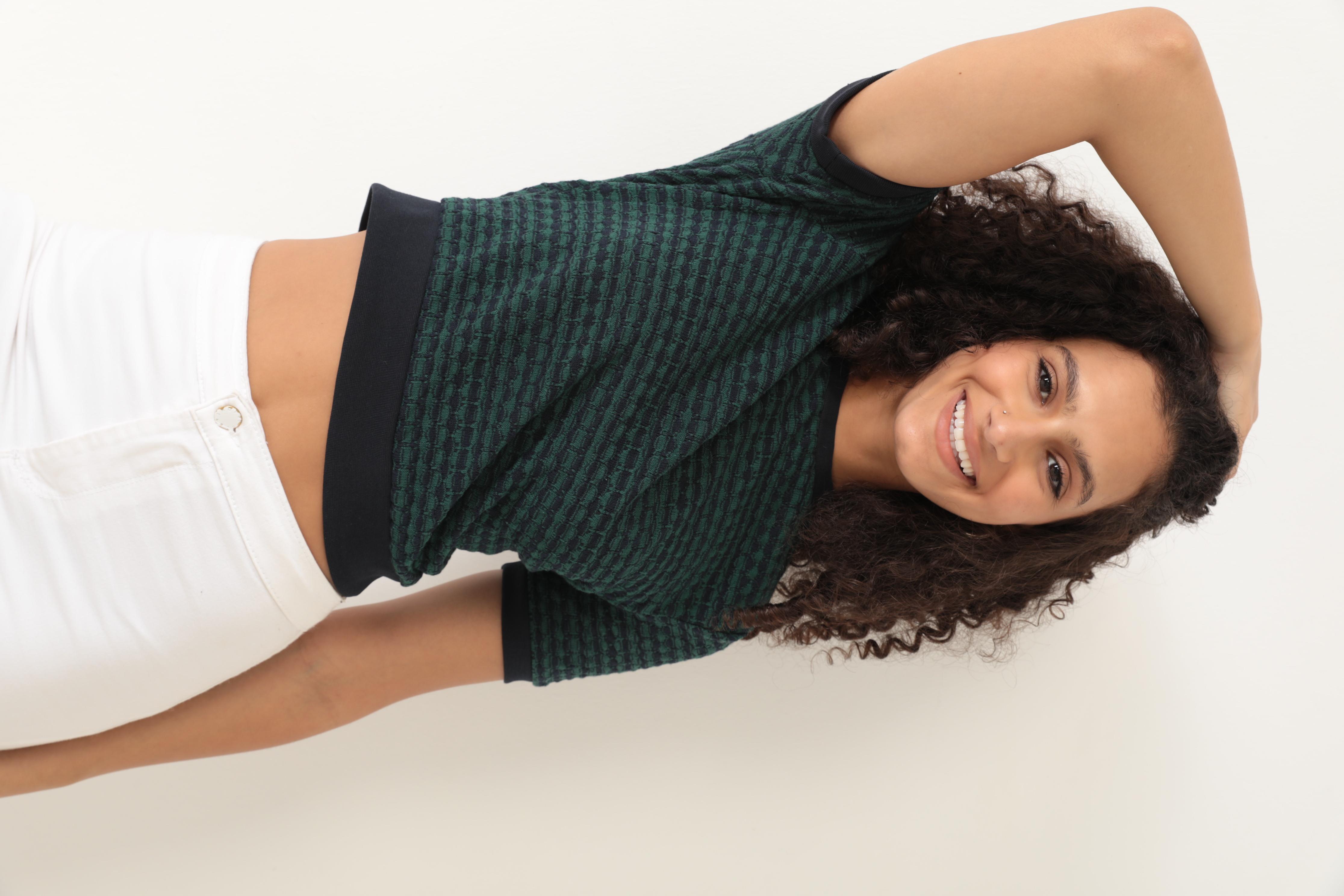 Amida Yeşil Jakar Örgü Kadın Crop T-shirt - 2402