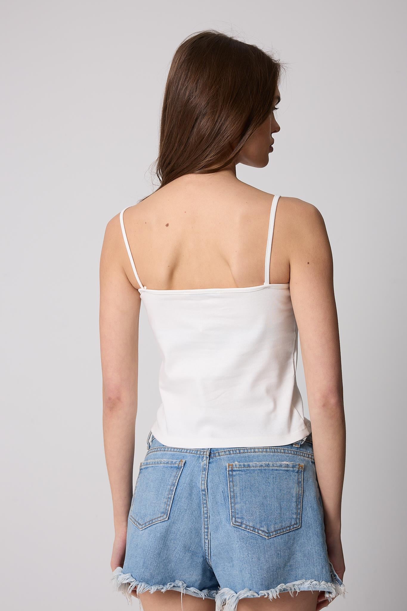 Beyaz Kadın Ince Ip Askılı Basic Crop Atlet -2466