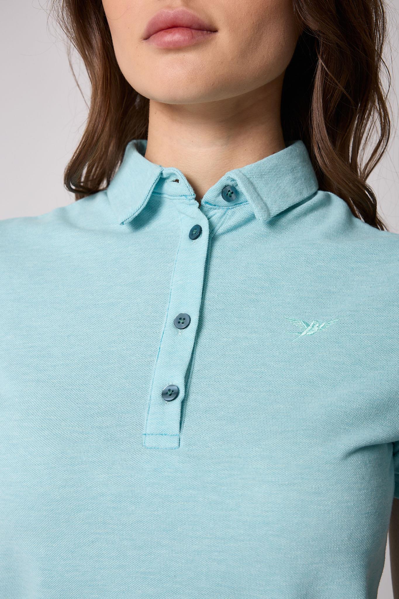 Kadın Açık Mavi Polo Yaka Düğmeli T-Shirt - 2519