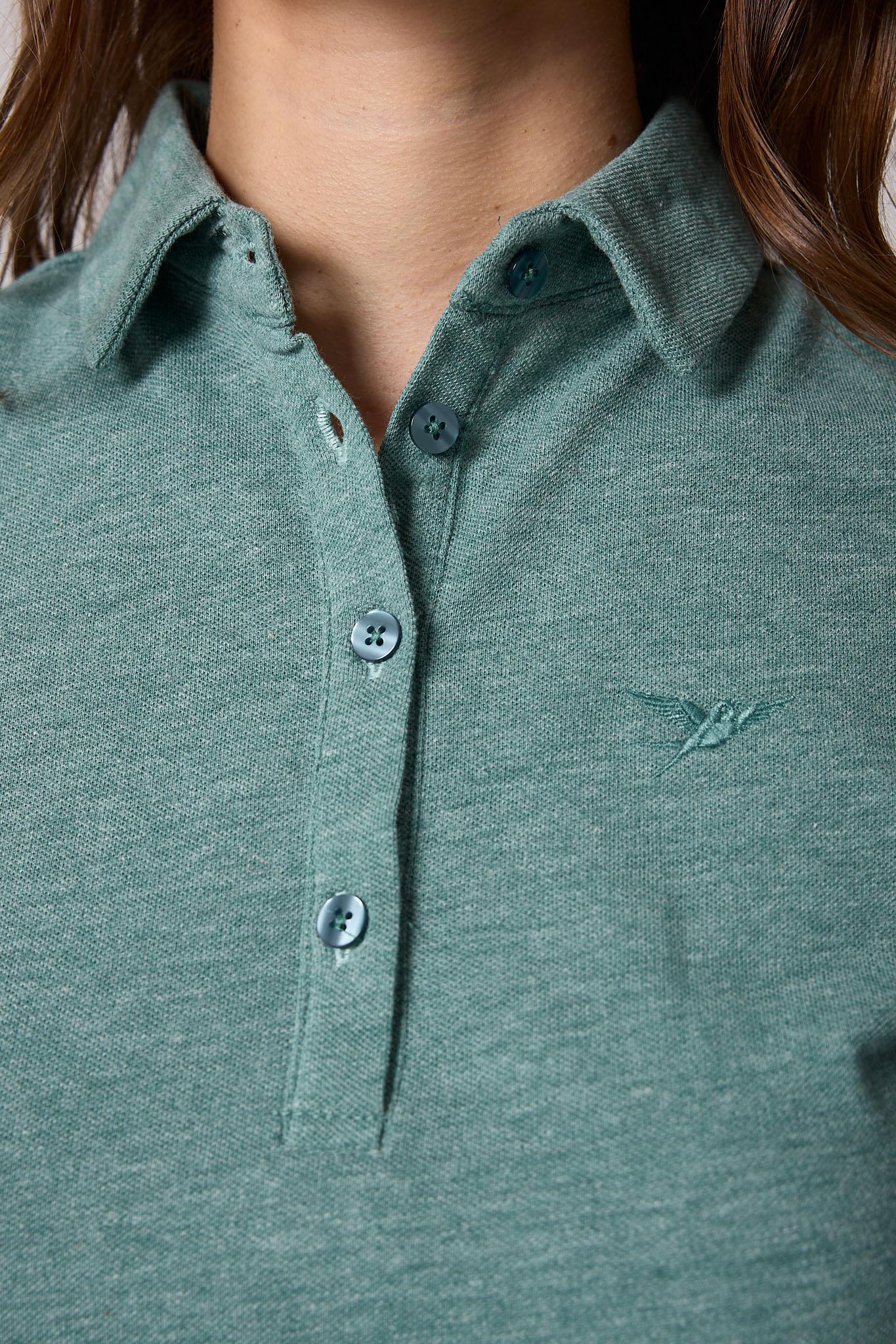 Kadın Yeşil Polo Yaka Düğmeli T-Shirt - 2519