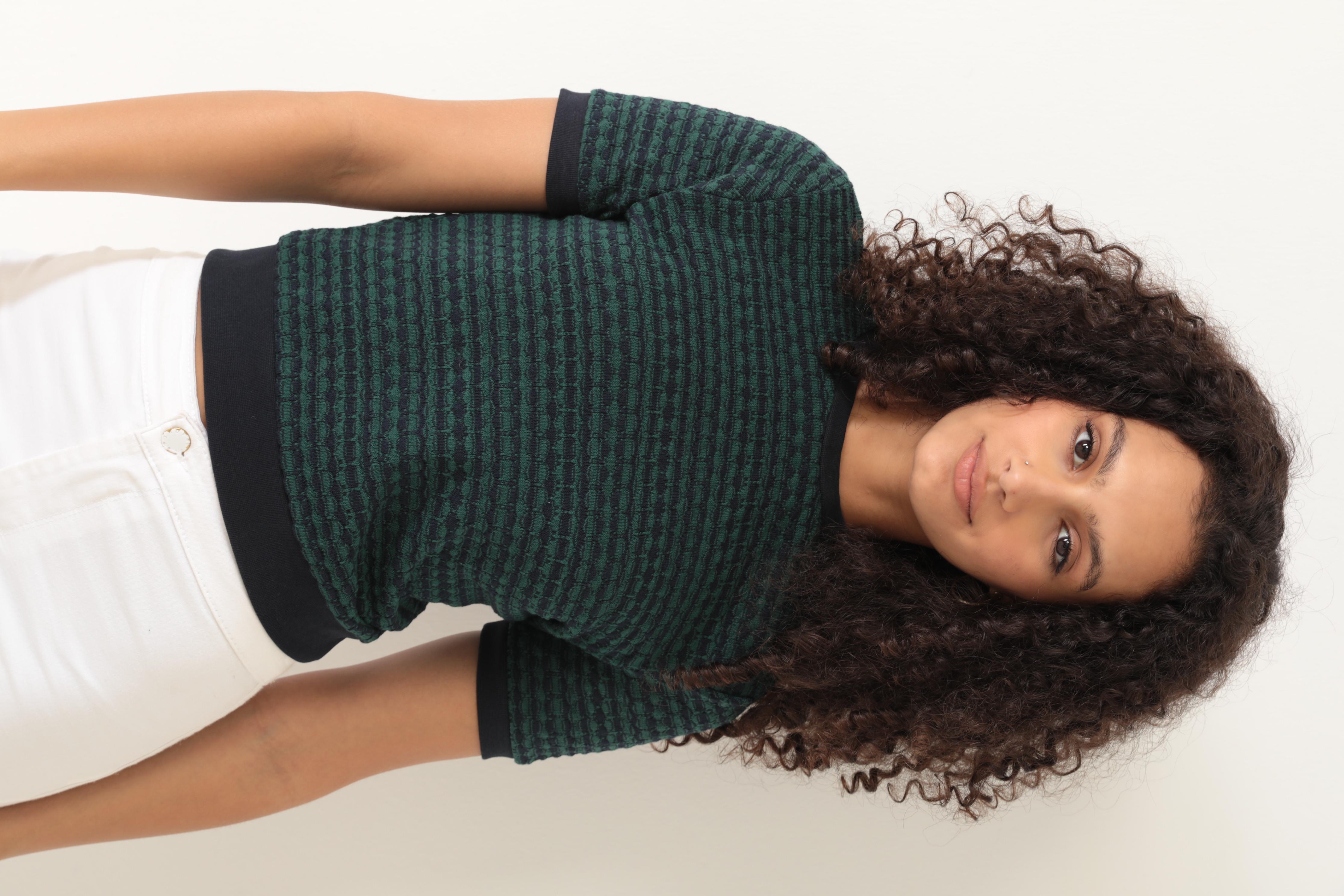 Amida Yeşil Jakar Örgü Kadın Crop T-shirt - 2402